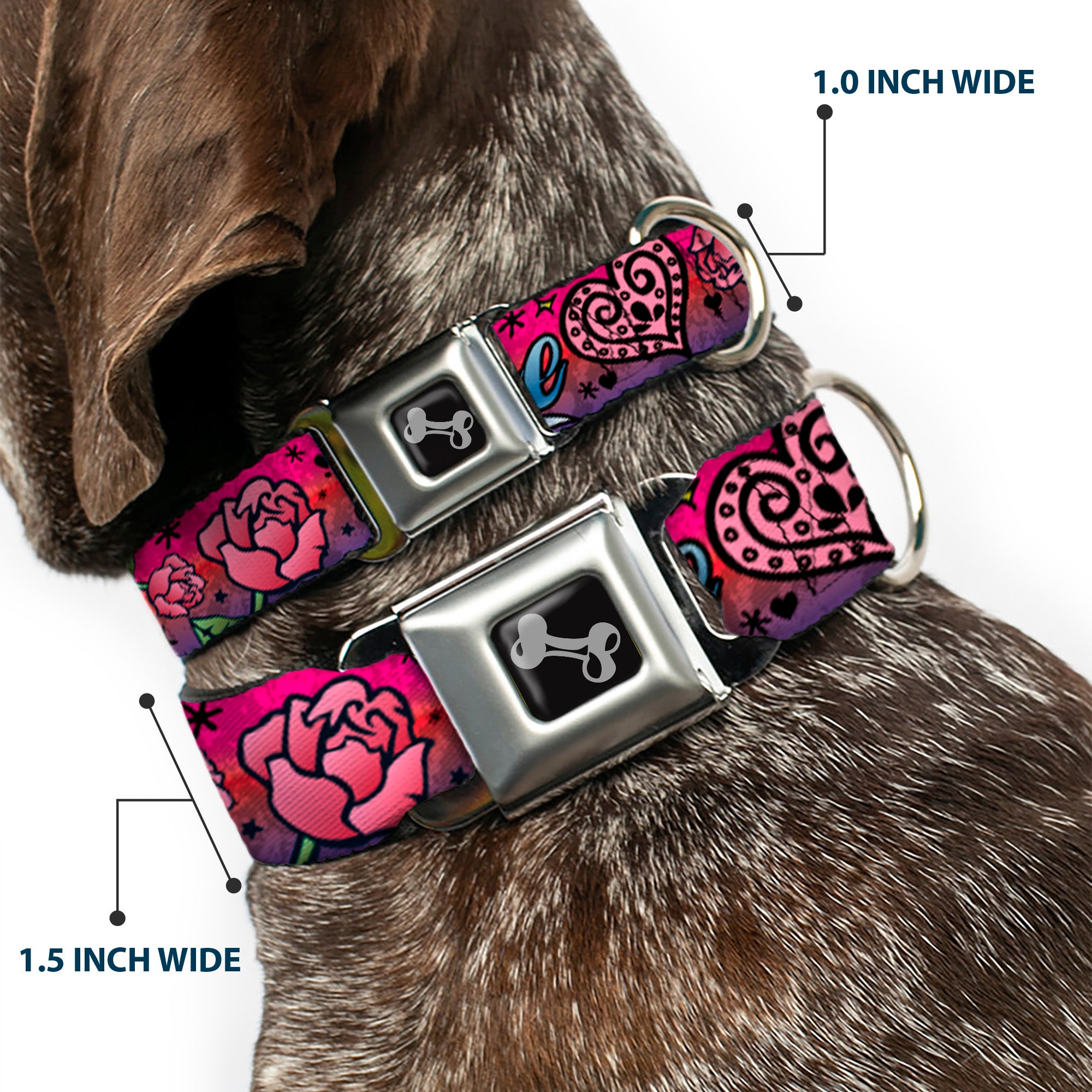 Dog Bone Seatbelt Buckle Collar - Love Love Pink Seatbelt Buckle Collars Buckle-Down