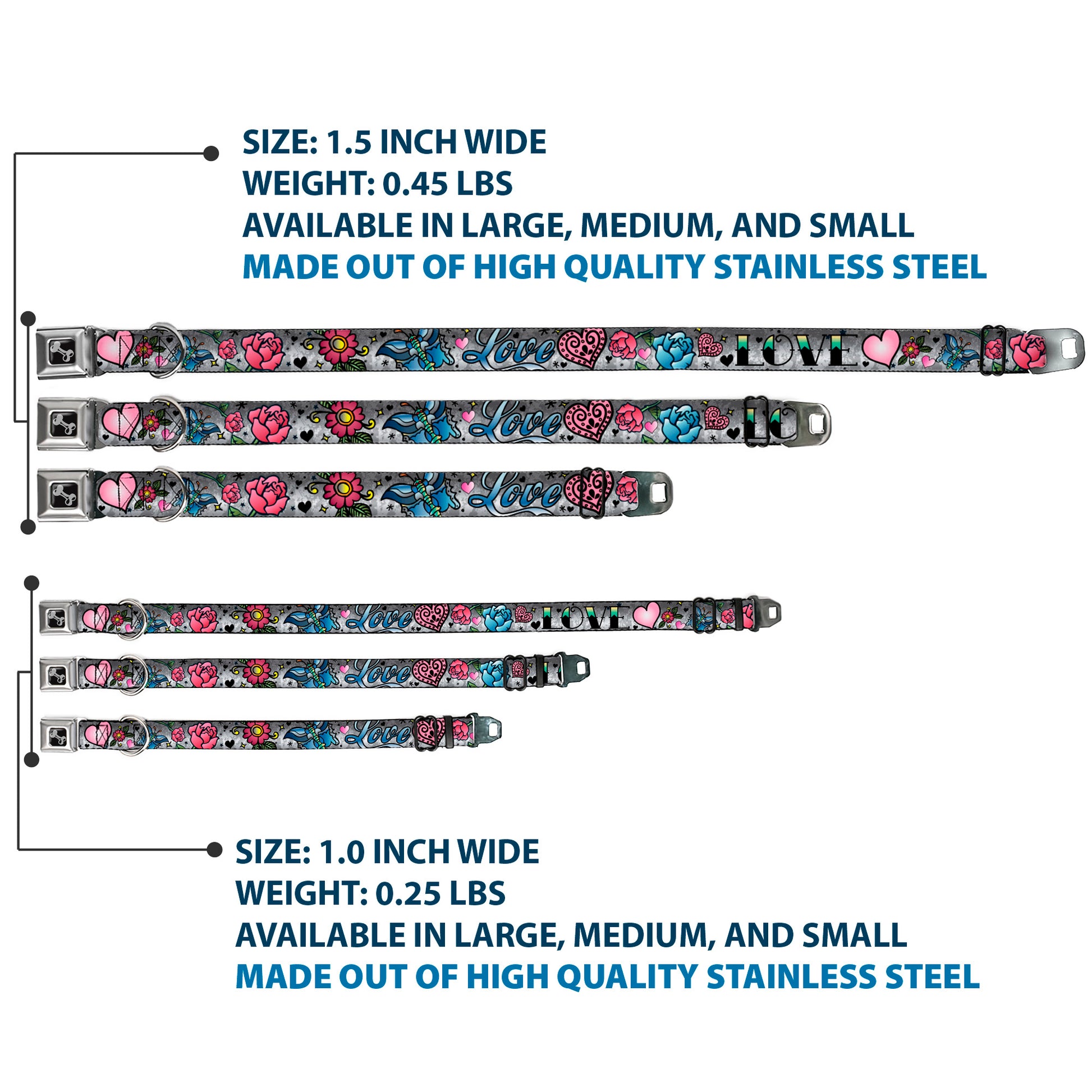 Dog Bone Seatbelt Buckle Collar - Love Love Gray Seatbelt Buckle Collars Buckle-Down