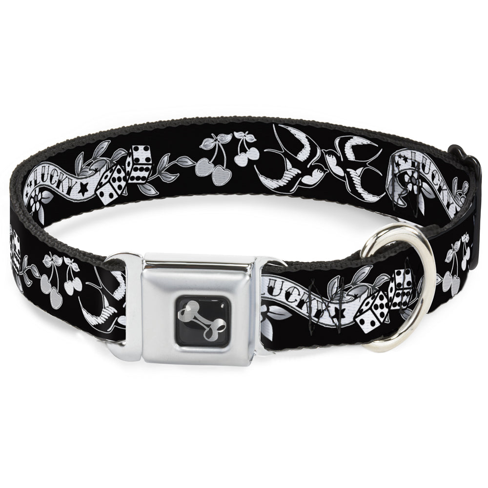 Dog Bone Seatbelt Buckle Collar - Lucky Black/White Seatbelt Buckle Collars Buckle-Down