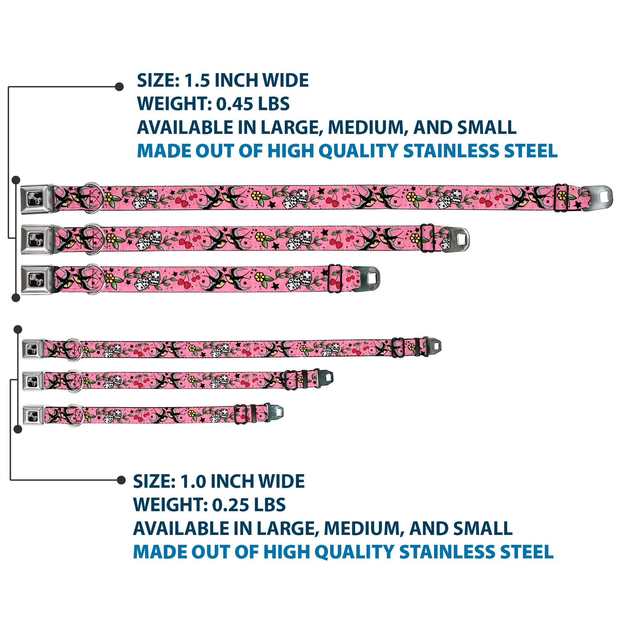 Dog Bone Seatbelt Buckle Collar - Lucky CLOSE-UP Pink Seatbelt Buckle Collars Buckle-Down