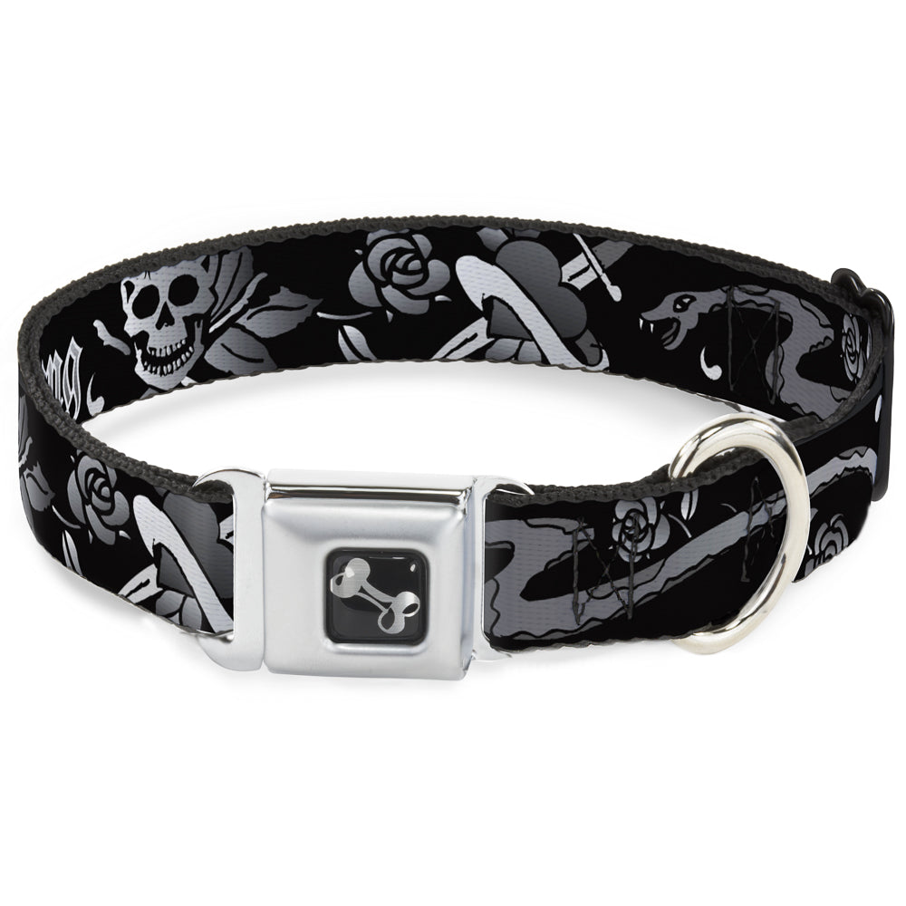 Dog Bone Seatbelt Buckle Collar - Live Hard Die Young Black/White Seatbelt Buckle Collars Buckle-Down