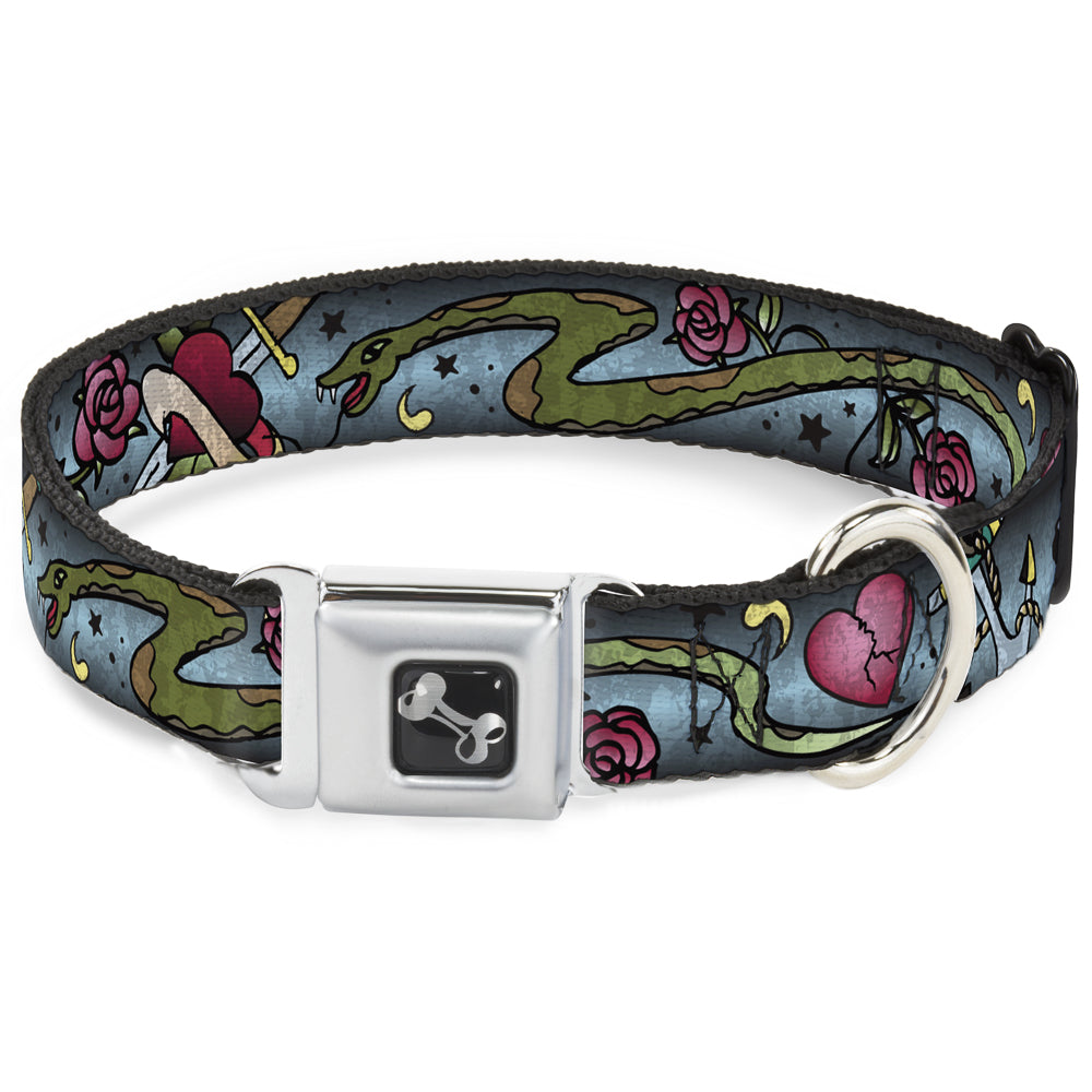 Dog Bone Seatbelt Buckle Collar - Live Hard Die Young CLOSE-UP Turquoise Seatbelt Buckle Collars Buckle-Down