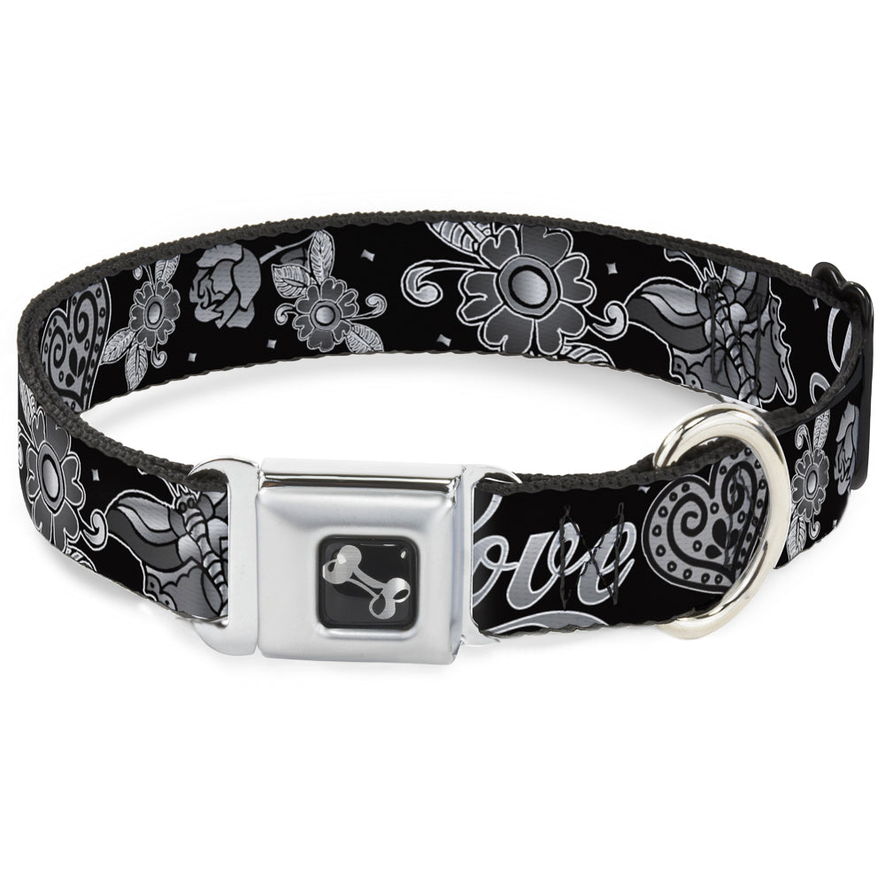 Dog Bone Seatbelt Buckle Collar - Love Kills Black/White Seatbelt Buckle Collars Buckle-Down