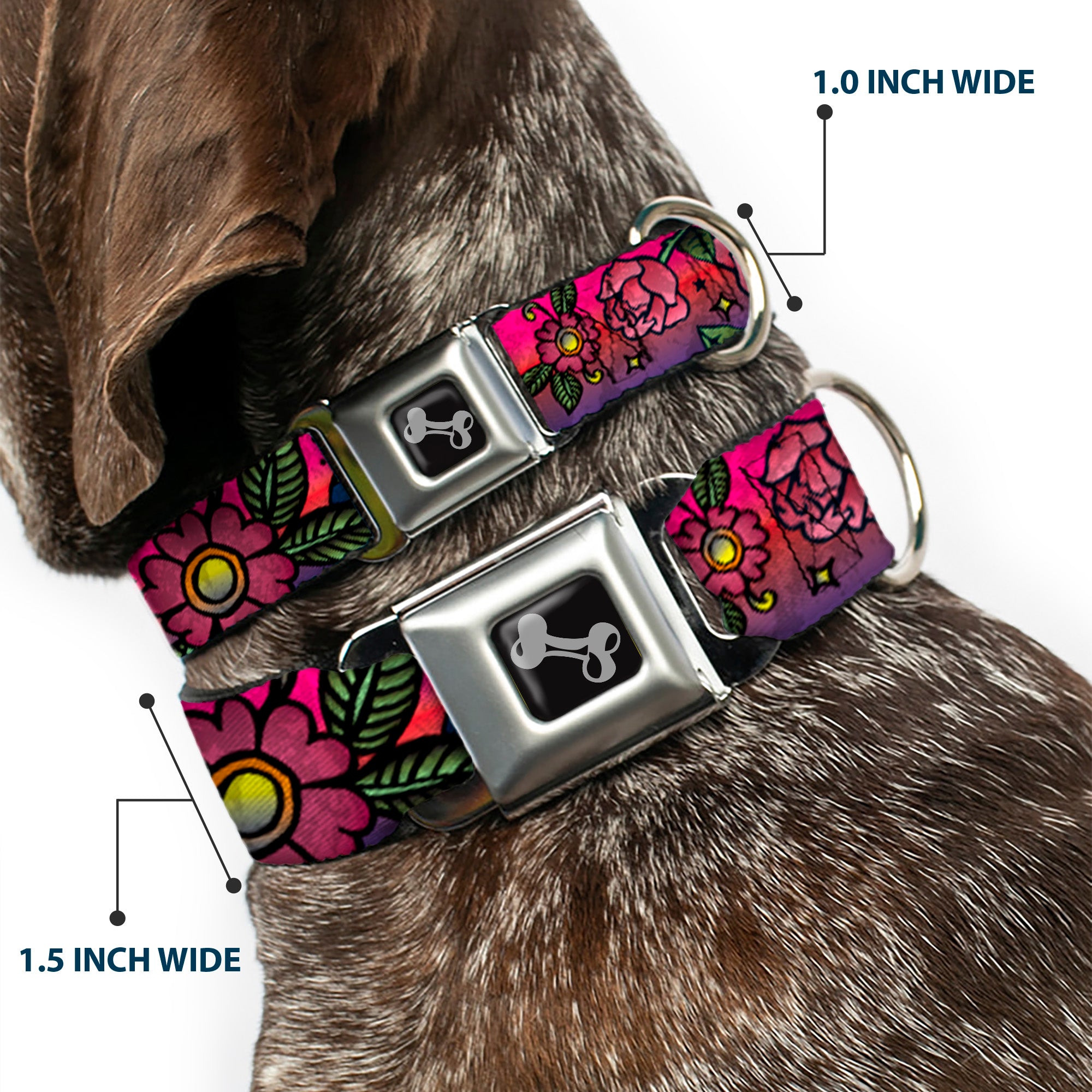 Dog Bone Seatbelt Buckle Collar - Love Kills CLOSE-UP Pink Seatbelt Buckle Collars Buckle-Down