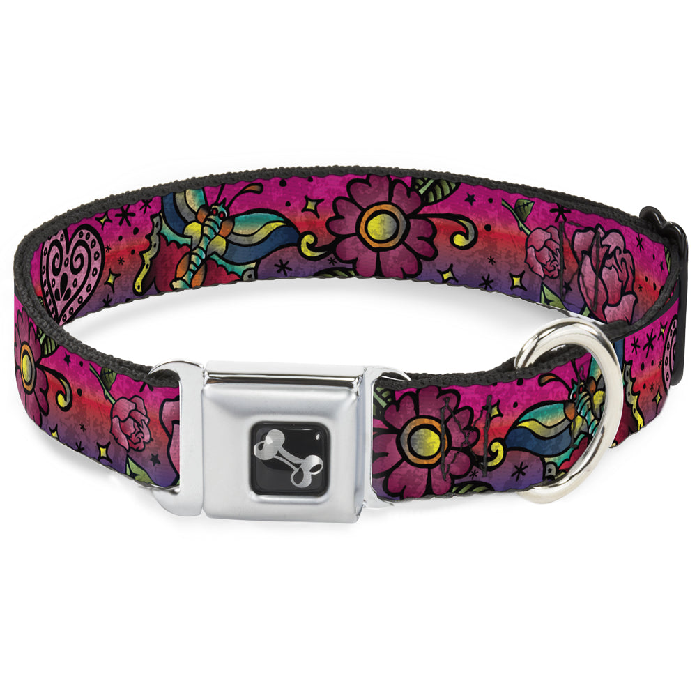 Dog Bone Seatbelt Buckle Collar - Love Kills CLOSE-UP Pink Seatbelt Buckle Collars Buckle-Down