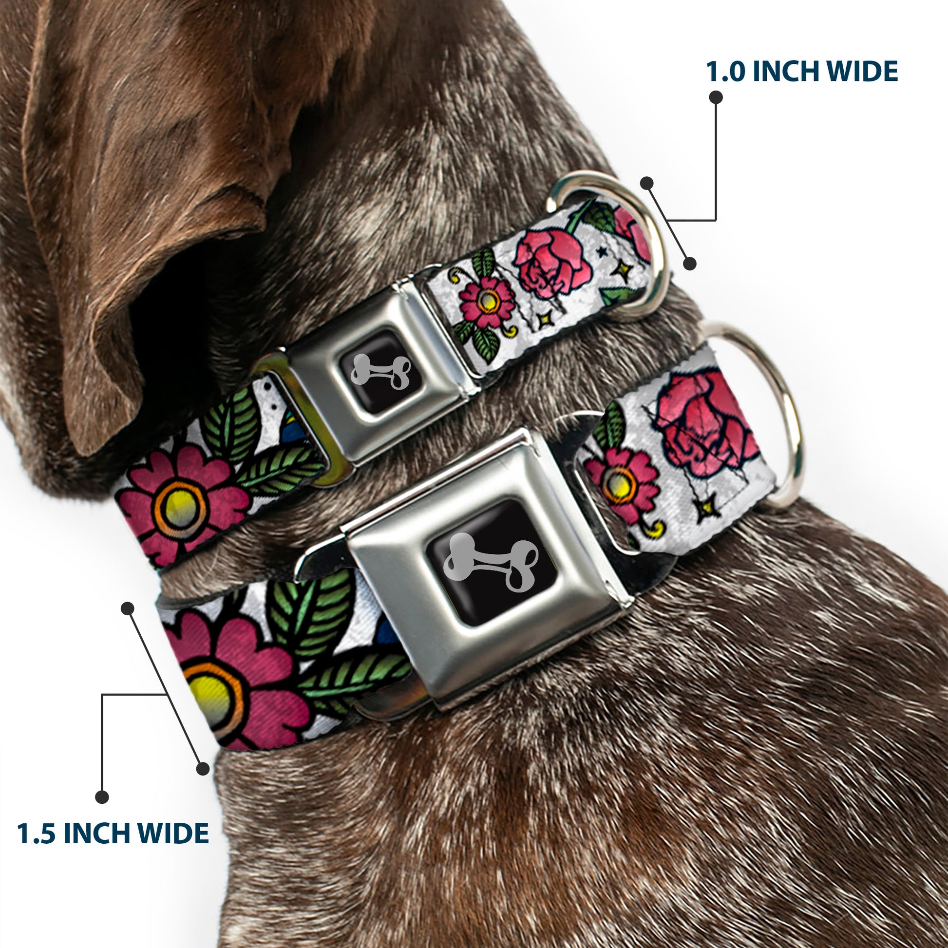 Dog Bone Seatbelt Buckle Collar - Love Kills CLOSE-UP White Seatbelt Buckle Collars Buckle-Down