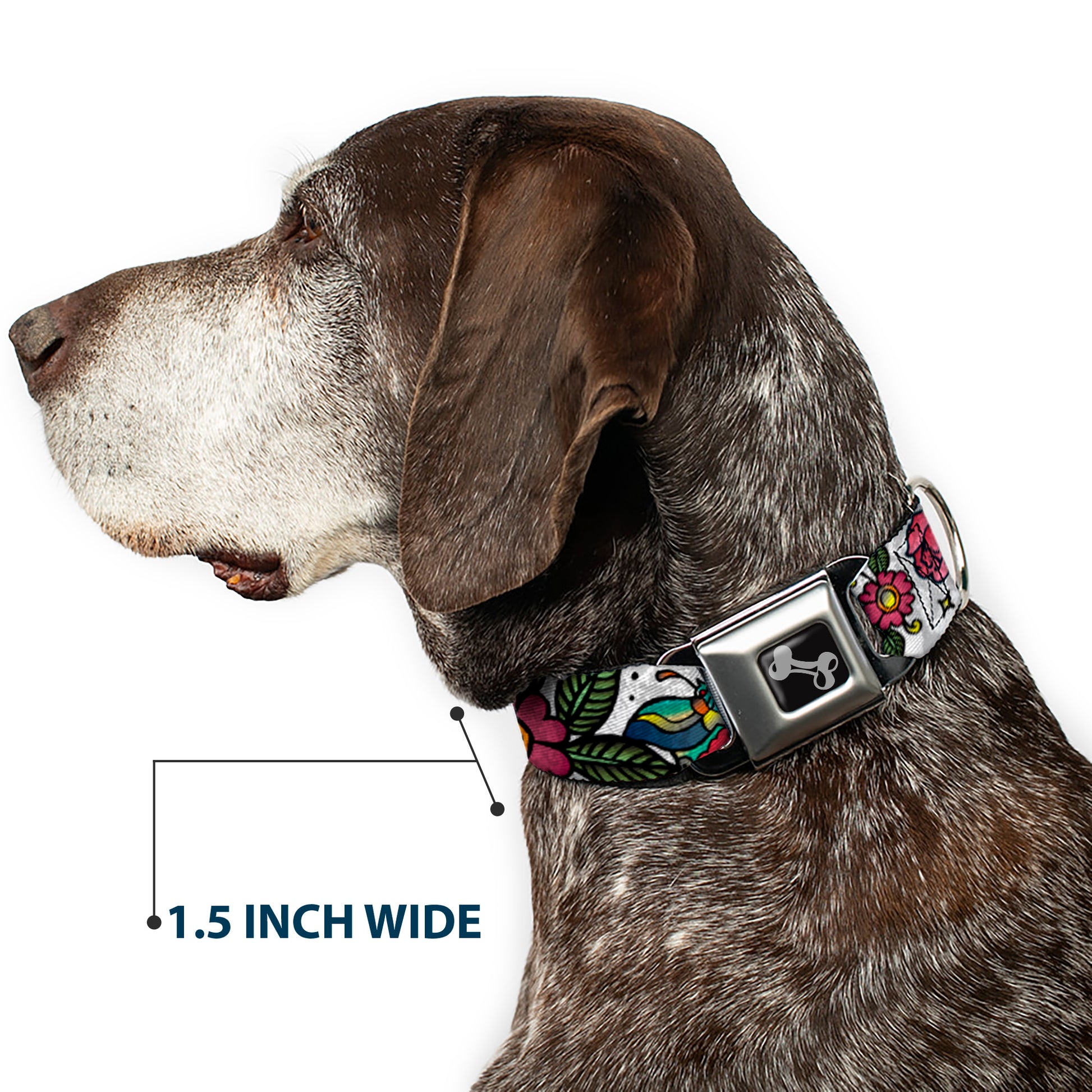 Dog Bone Seatbelt Buckle Collar - Love Kills CLOSE-UP White Seatbelt Buckle Collars Buckle-Down
