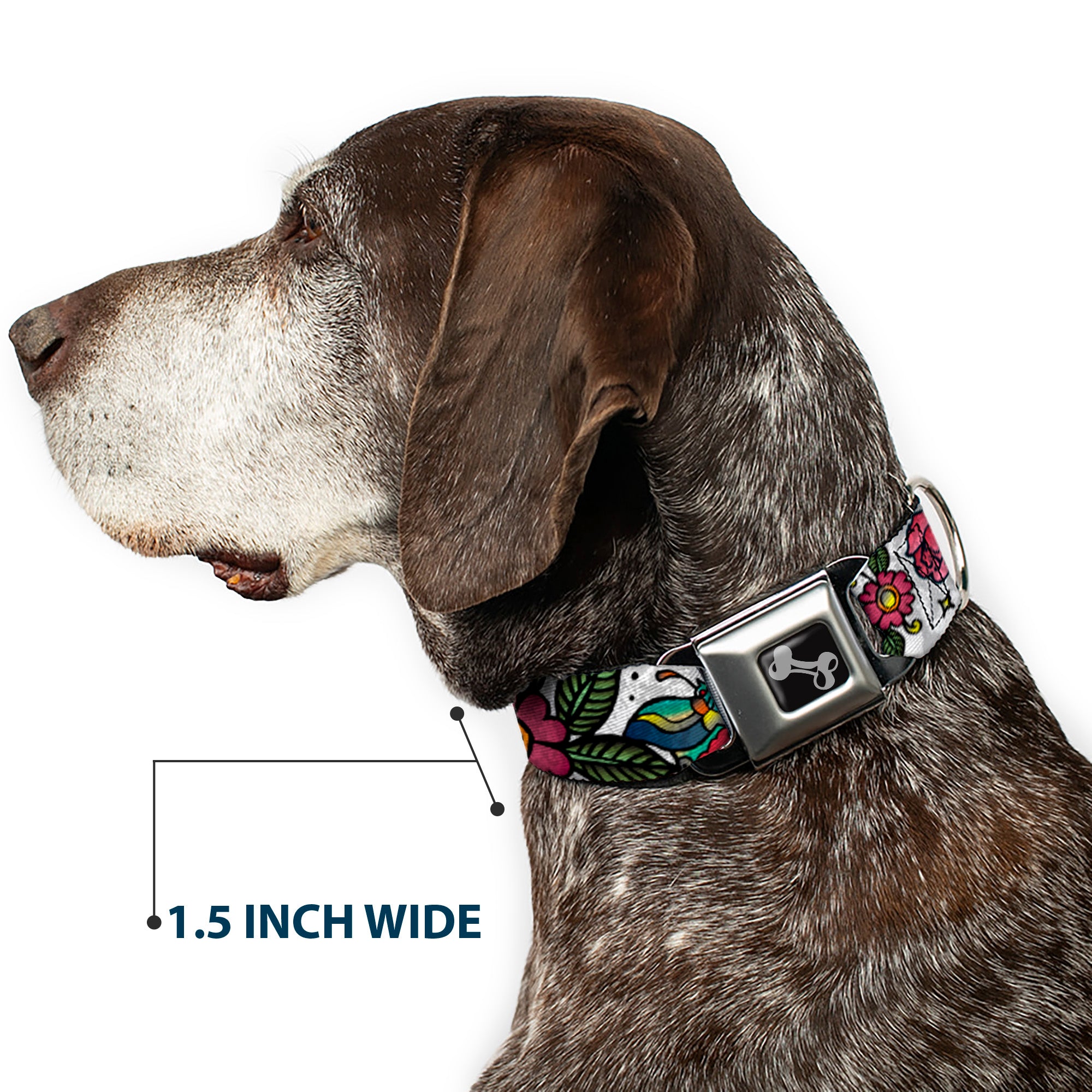 Dog Bone Seatbelt Buckle Collar - Love Kills CLOSE-UP White Seatbelt Buckle Collars Buckle-Down
