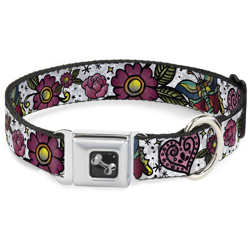 Dog Bone Seatbelt Buckle Collar - Love Kills CLOSE-UP White Seatbelt Buckle Collars Buckle-Down