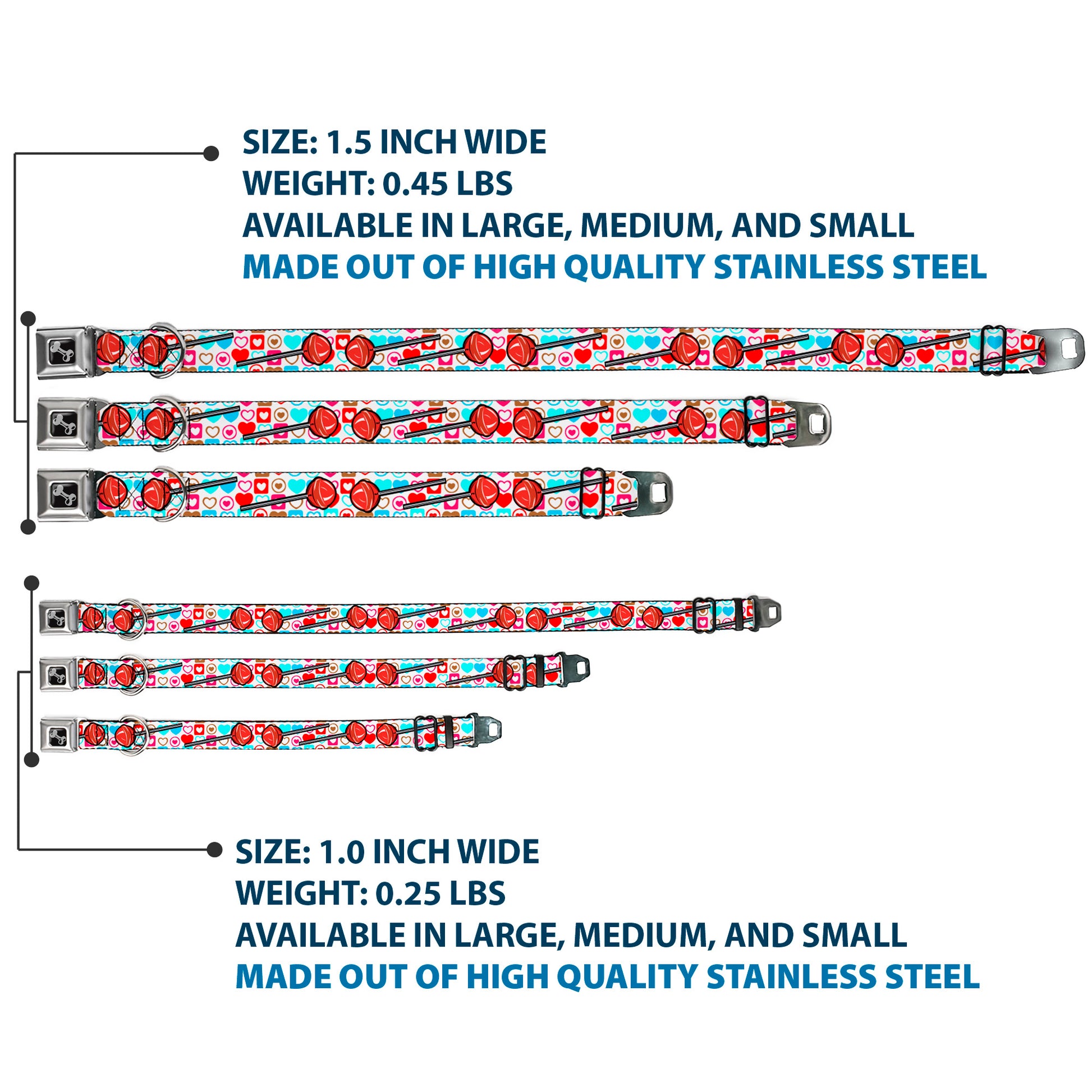 Dog Bone Seatbelt Buckle Collar - Lollipop Hearts White Seatbelt Buckle Collars Buckle-Down