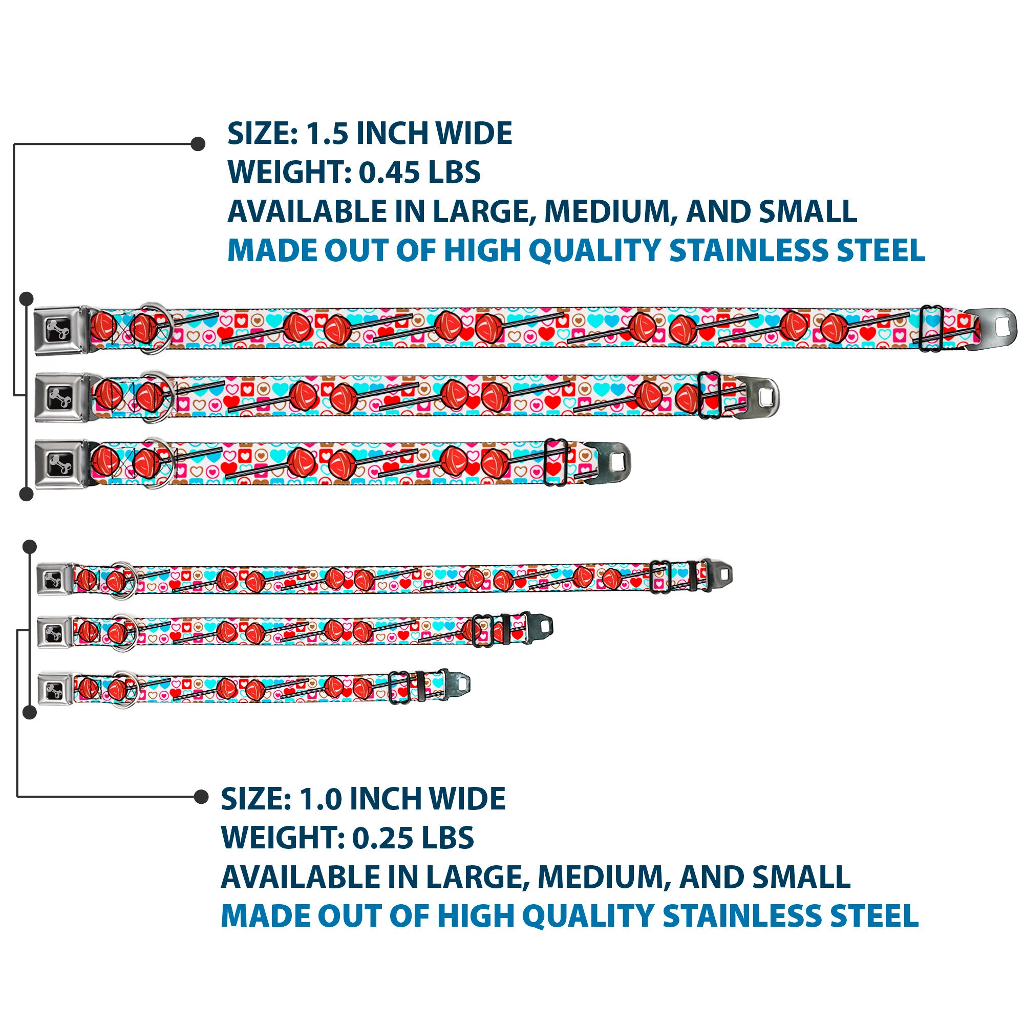Dog Bone Seatbelt Buckle Collar - Lollipop Hearts White Seatbelt Buckle Collars Buckle-Down