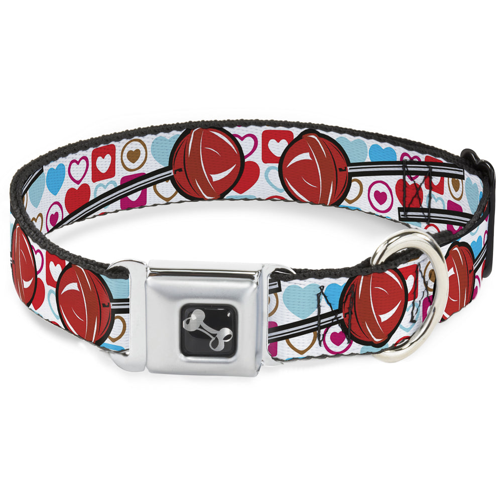 Dog Bone Seatbelt Buckle Collar - Lollipop Hearts White Seatbelt Buckle Collars Buckle-Down