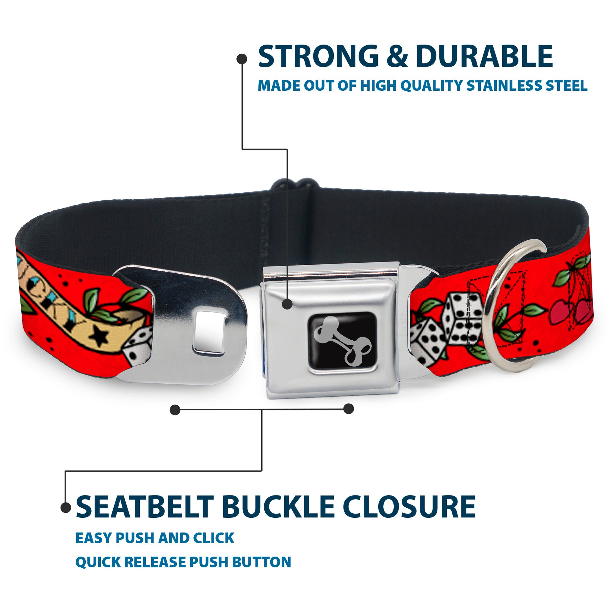 Dog Bone Seatbelt Buckle Collar - Lucky Red Seatbelt Buckle Collars Buckle-Down
