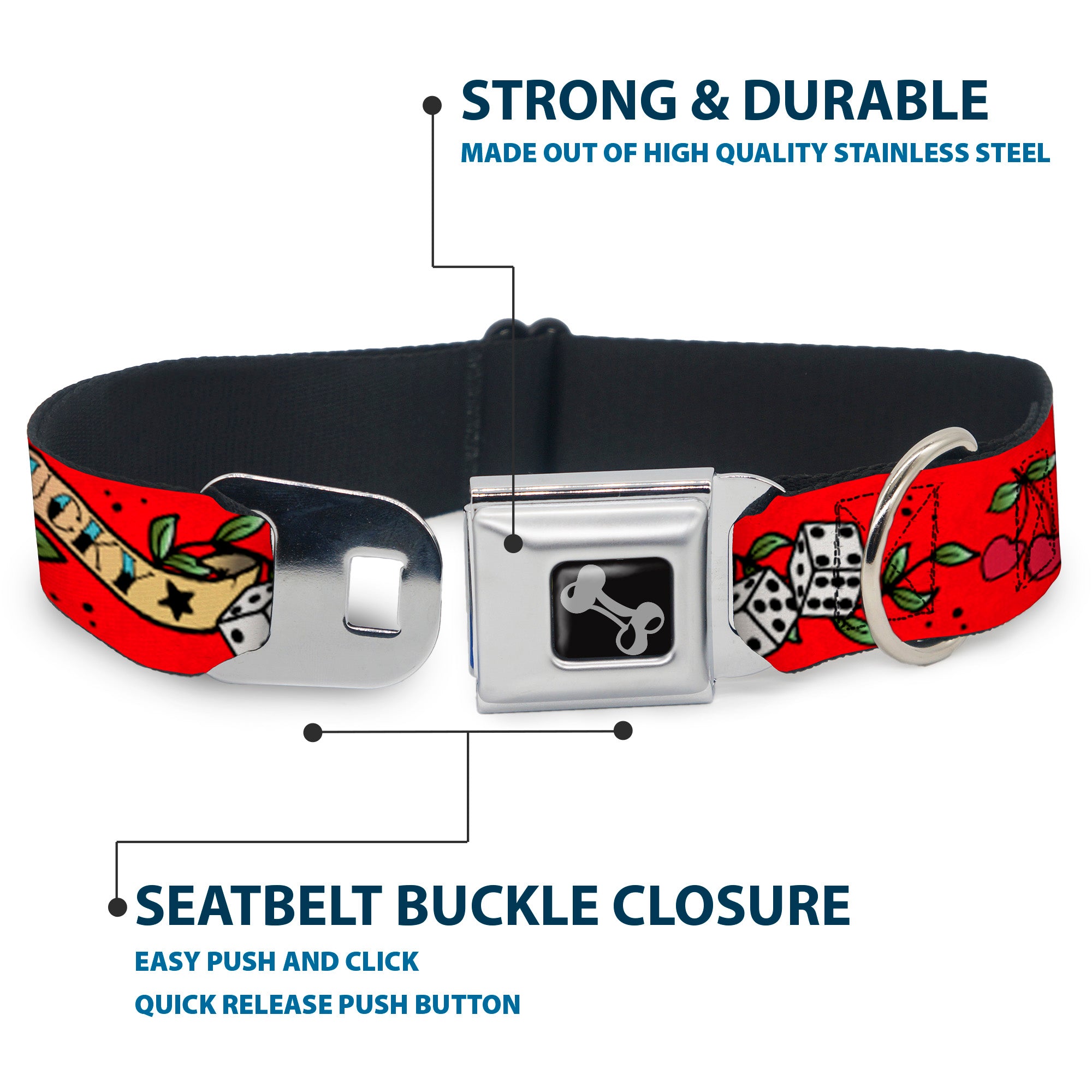 Dog Bone Seatbelt Buckle Collar - Lucky Red Seatbelt Buckle Collars Buckle-Down