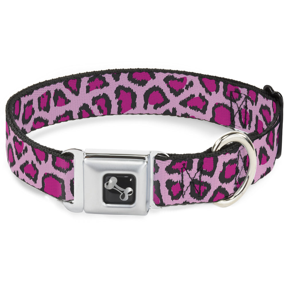 Dog Bone Seatbelt Buckle Collar - Leopard CLOSE-UP Pink Seatbelt Buckle Collars Buckle-Down
