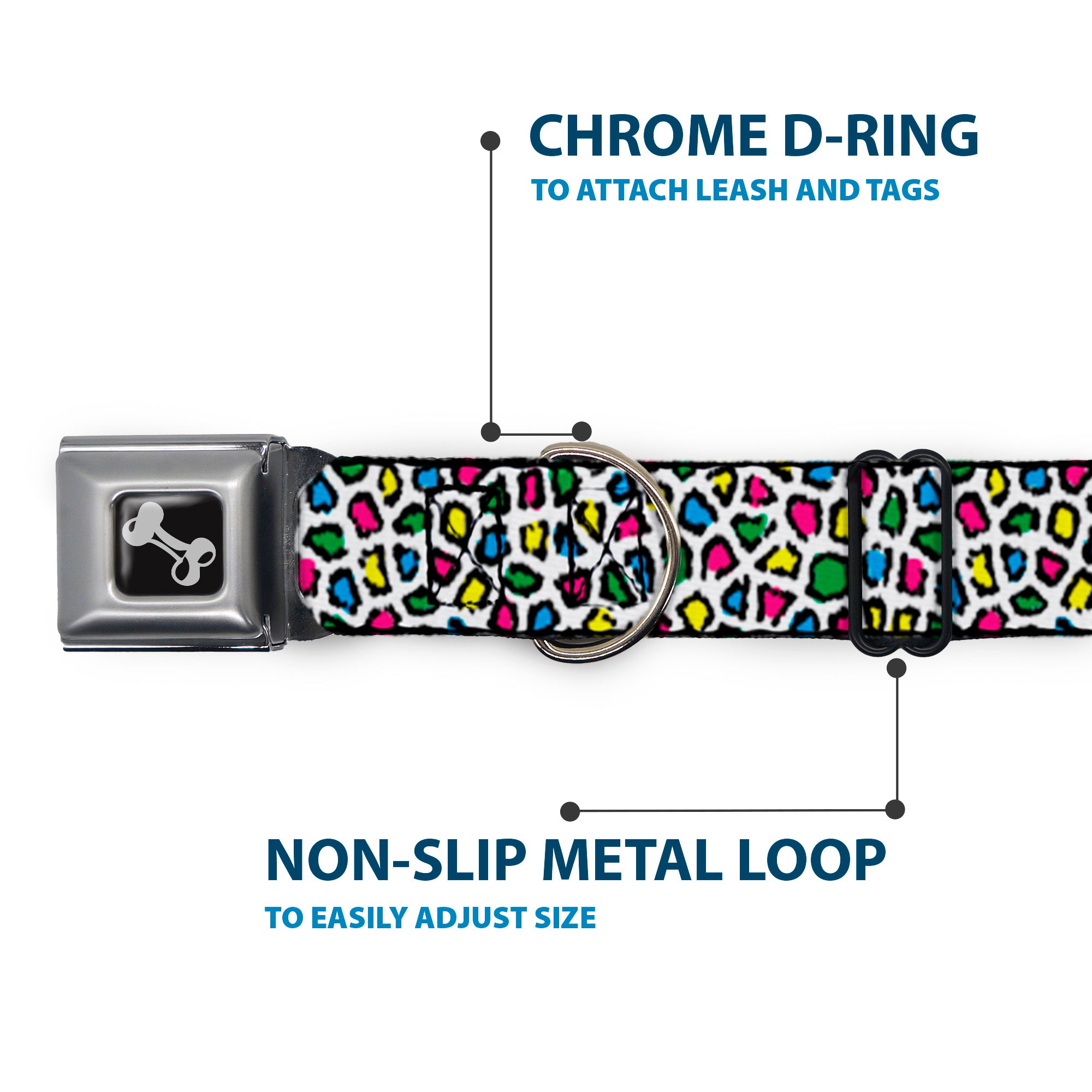 Dog Bone Seatbelt Buckle Collar - Leopard White/Multi Color Seatbelt Buckle Collars Buckle-Down