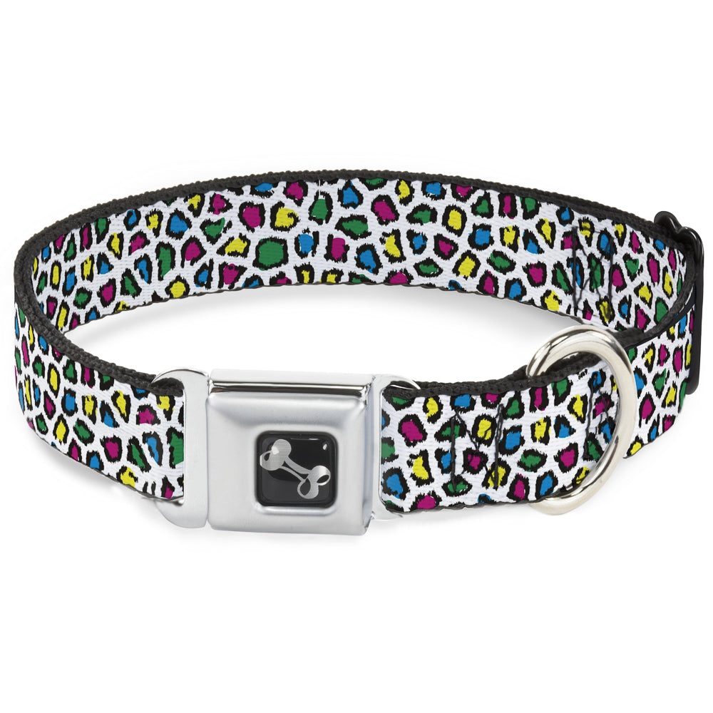 Dog Bone Seatbelt Buckle Collar - Leopard White/Multi Color Seatbelt Buckle Collars Buckle-Down