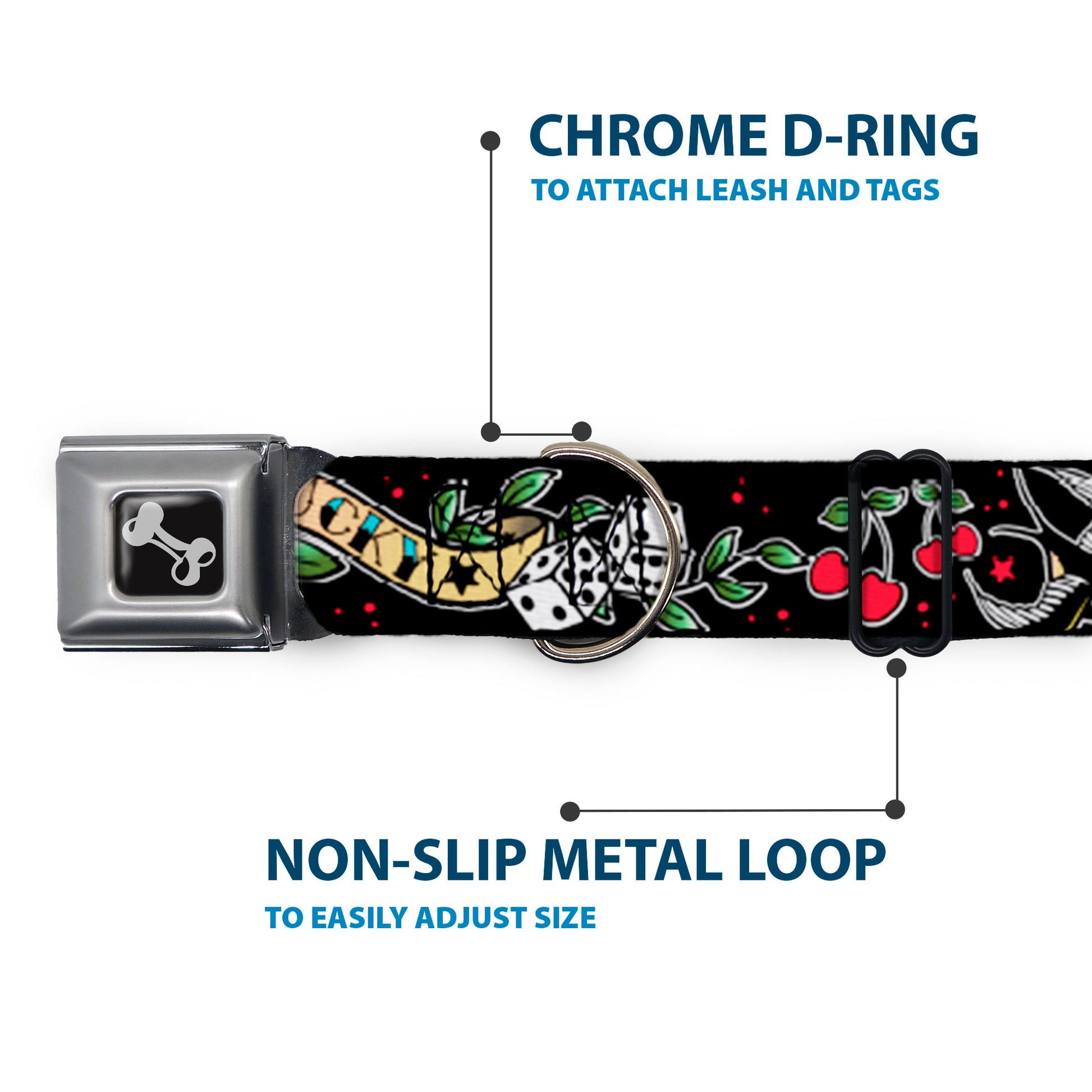 Dog Bone Seatbelt Buckle Collar - Lucky Black Seatbelt Buckle Collars Buckle-Down