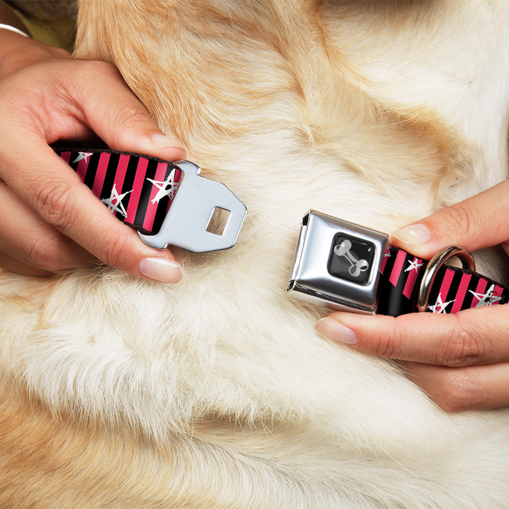 Dog Bone Seatbelt Buckle Collar - Love Me w/Sketch Stars & Stripes Black/Fuchsia/White Seatbelt Buckle Collars Buckle-Down