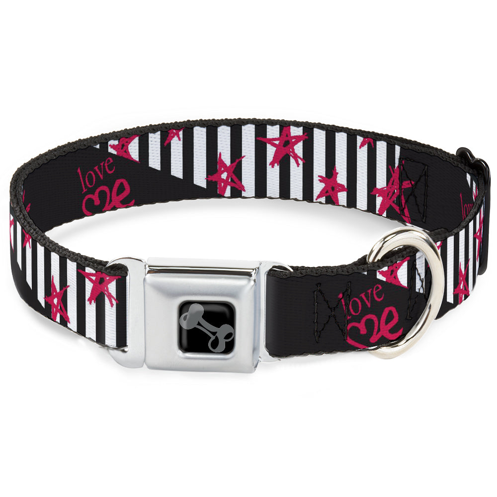 Dog Bone Black/Silver Seatbelt Buckle Collar - Love Me w/Sketch Stars & Stripes Black/White/Fuchsia Seatbelt Buckle Collars Buckle-Down