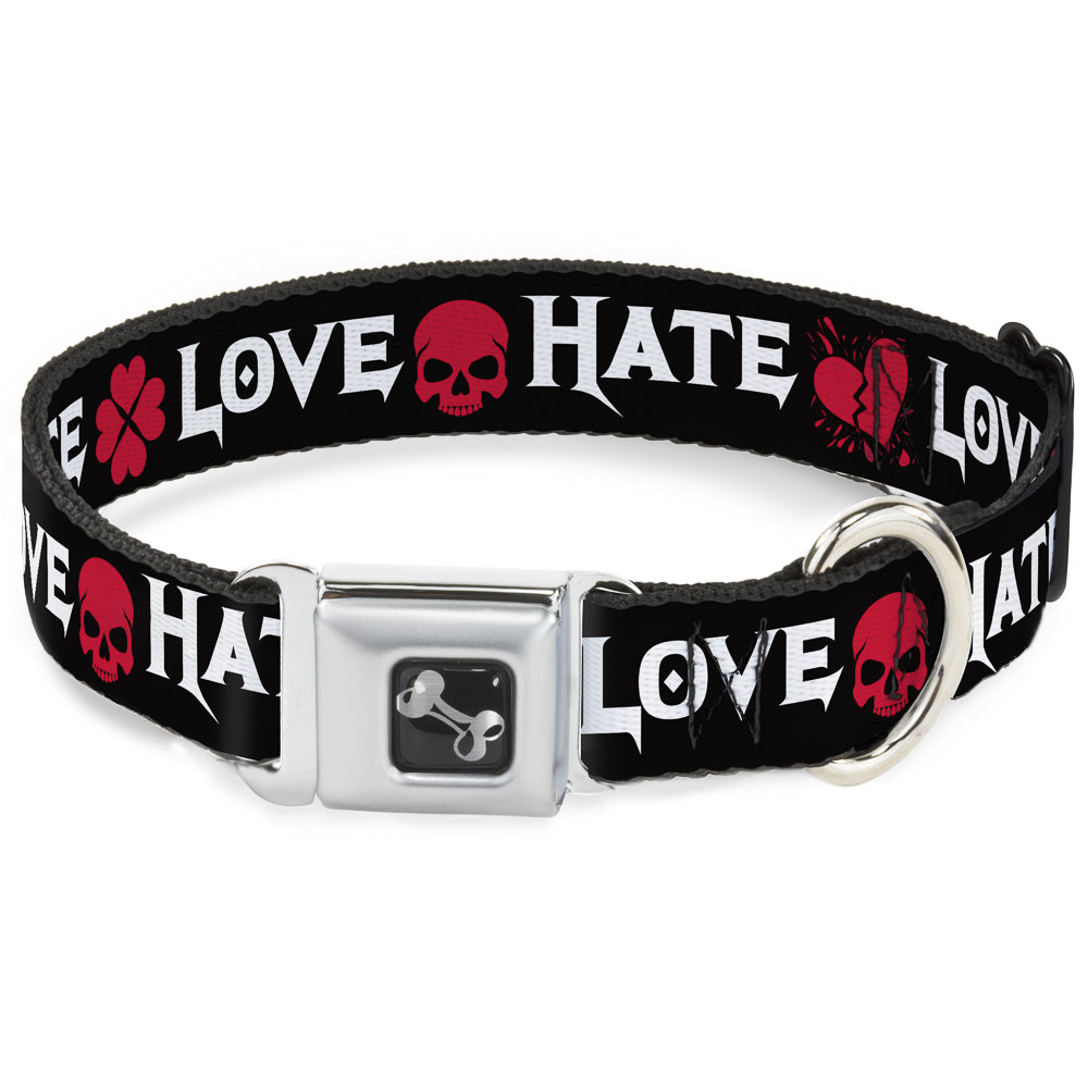 Dog Bone Seatbelt Buckle Collar - Love/Hate Black/White/Fuchsia Seatbelt Buckle Collars Buckle-Down
