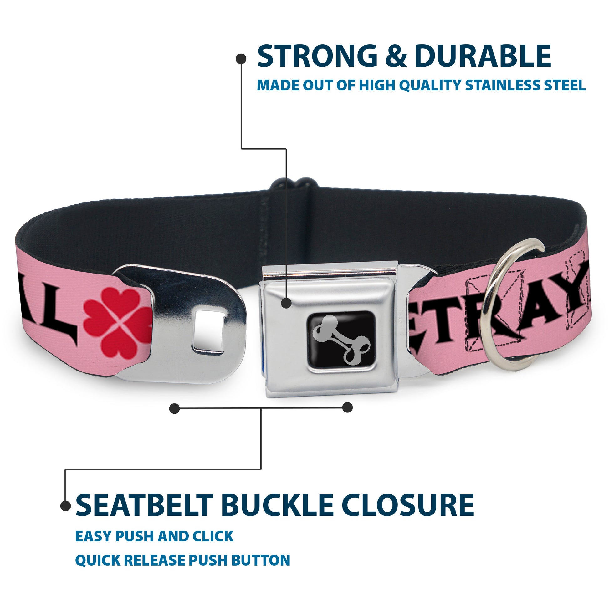 Dog Bone Seatbelt Buckle Collar - Love/Hate/Betrayal Pink/Black/Fuchsia Seatbelt Buckle Collars Buckle-Down