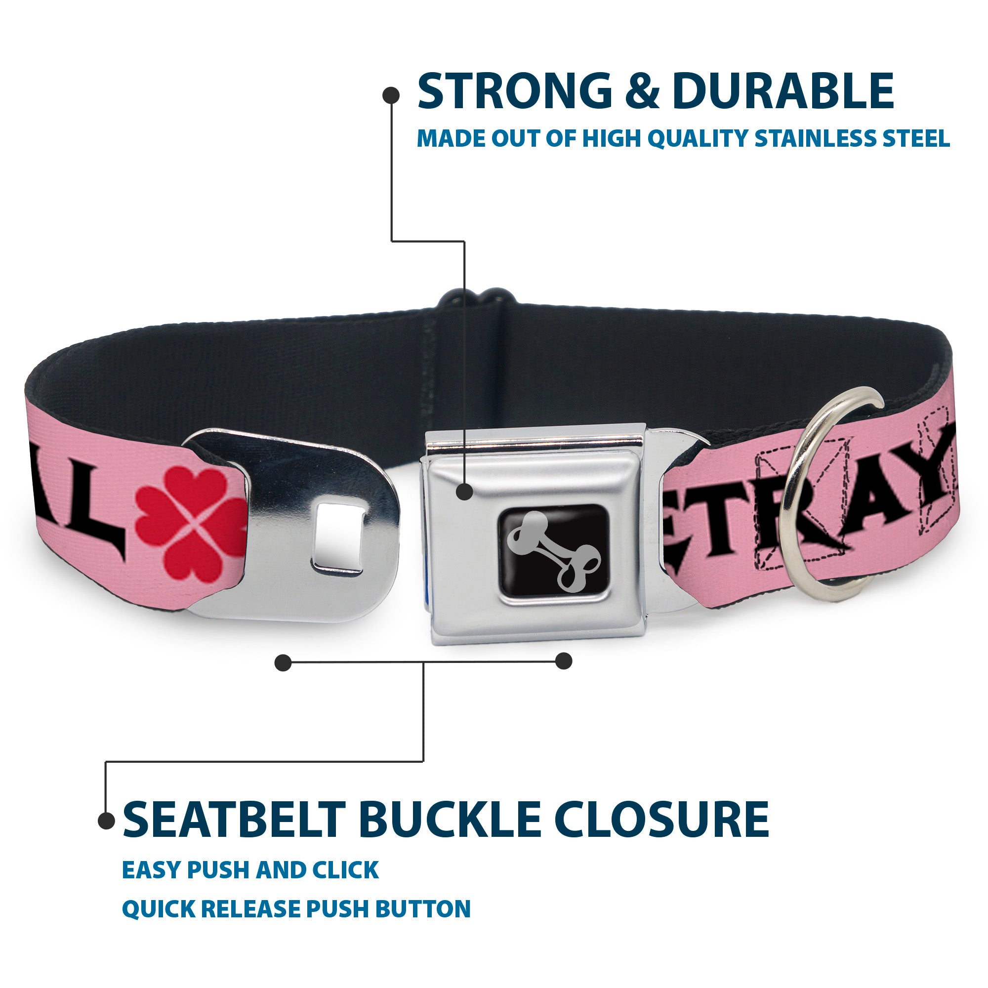 Dog Bone Seatbelt Buckle Collar - Love/Hate/Betrayal Pink/Black/Fuchsia Seatbelt Buckle Collars Buckle-Down