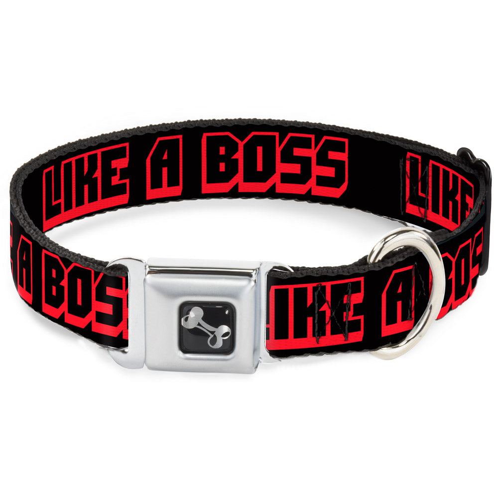 Dog Bone Seatbelt Buckle Collar - LIKE A BOSS Black/Red Seatbelt Buckle Collars Buckle-Down