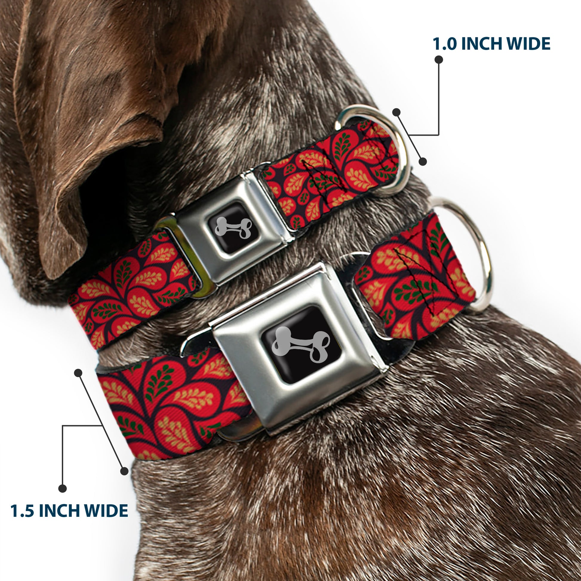 Dog Bone Seatbelt Buckle Collar - Leaves Swirl Navy/Burgundy Seatbelt Buckle Collars Buckle-Down