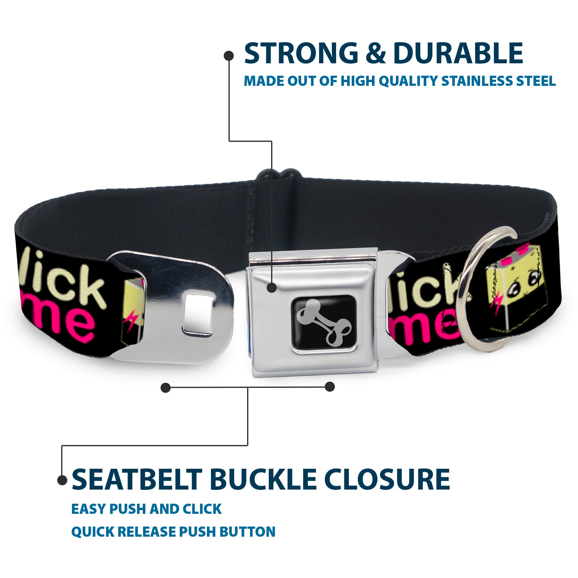 Dog Bone Seatbelt Buckle Collar - LICK ME Battery Cartoon Seatbelt Buckle Collars Buckle-Down
