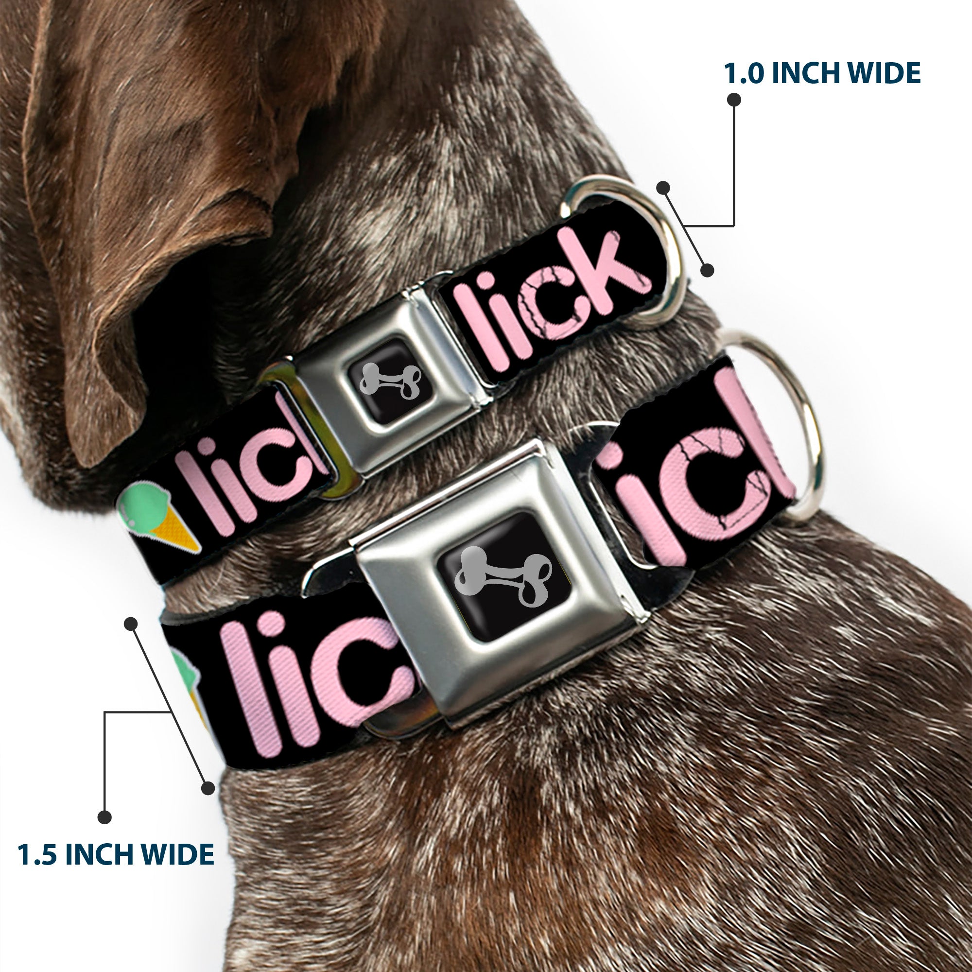 Buckle-Down Seatbelt Buckle Dog Collar - LICK ME Ice Cream Cones Seatbelt Buckle Collars Buckle-Down
