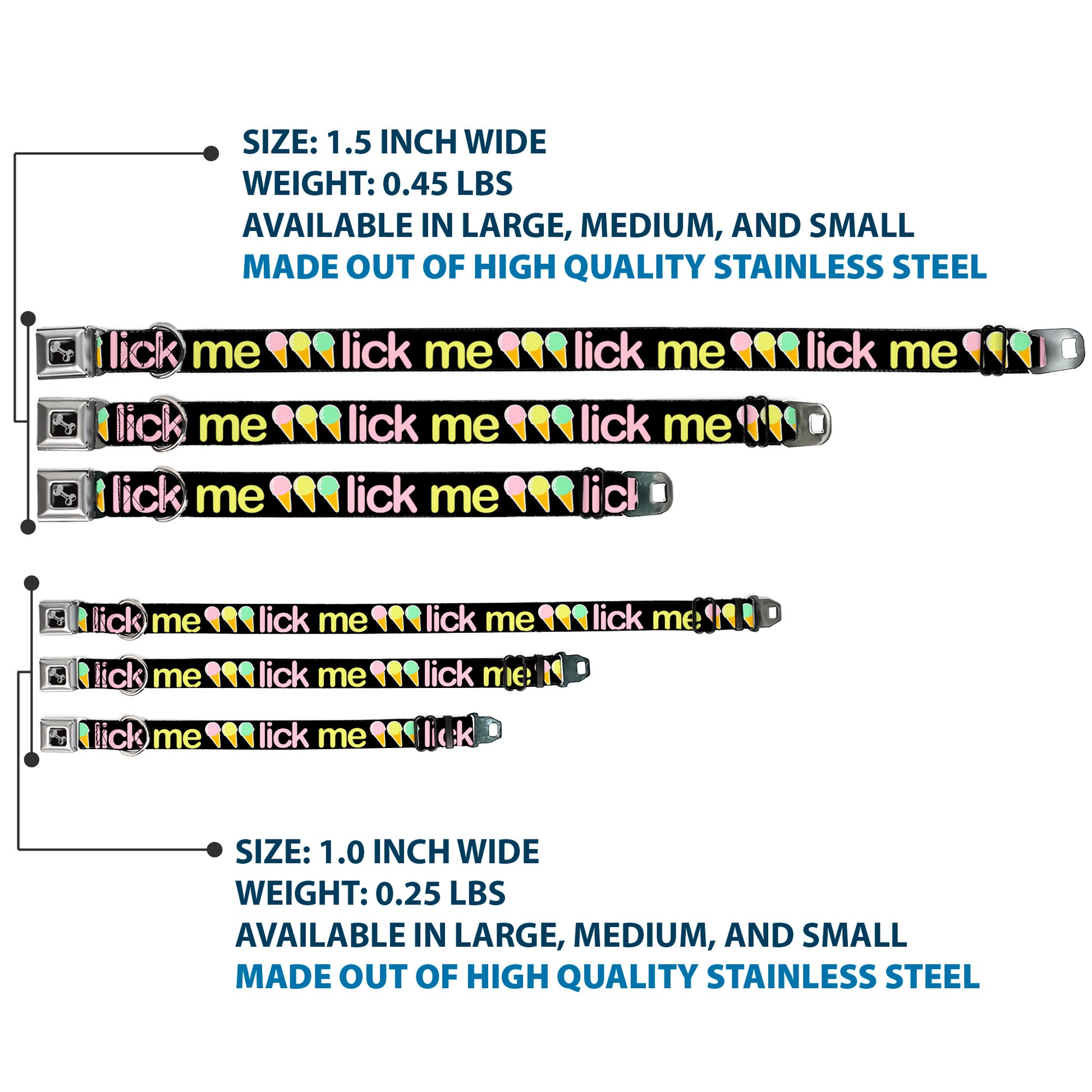 Buckle-Down Seatbelt Buckle Dog Collar - LICK ME Ice Cream Cones Seatbelt Buckle Collars Buckle-Down