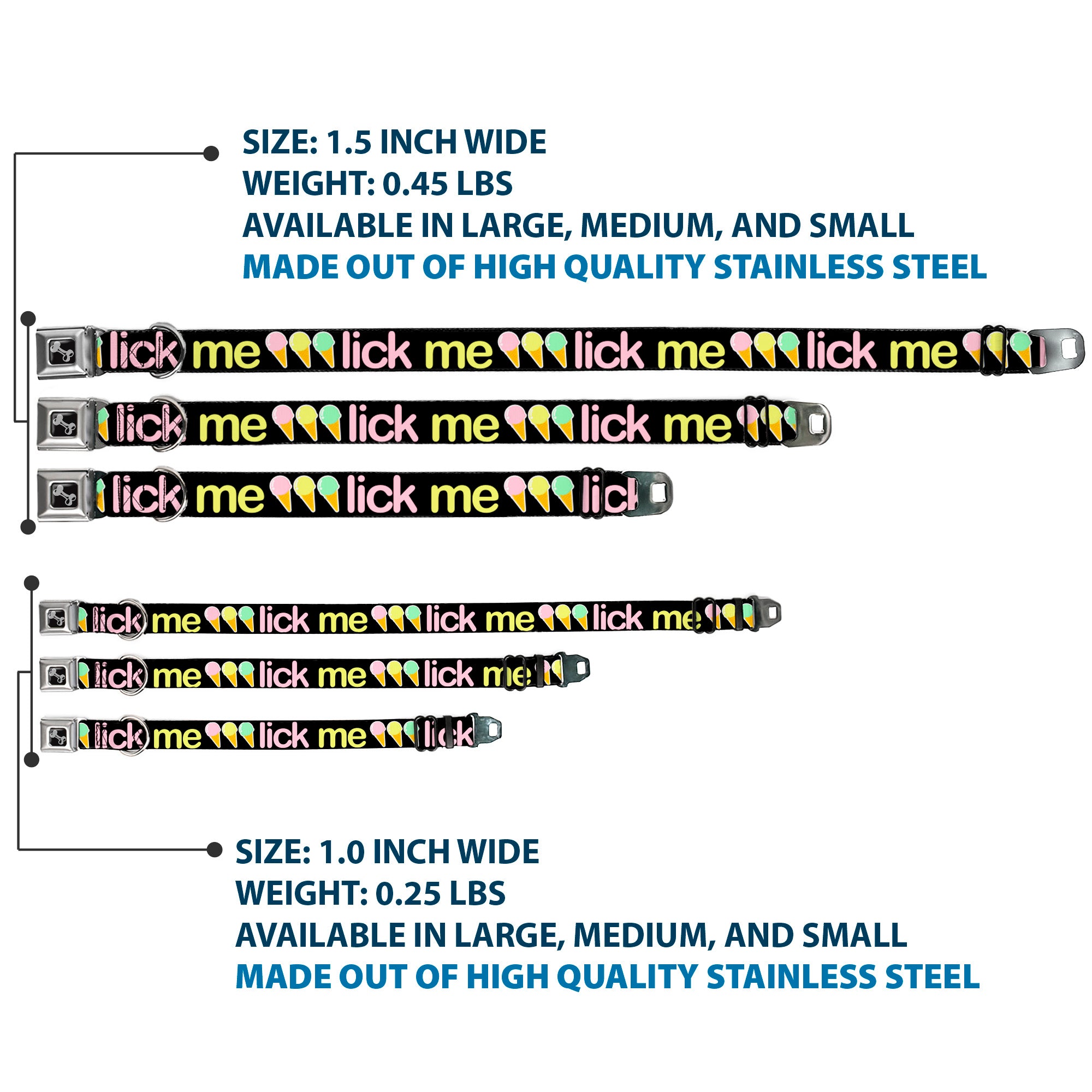 Buckle-Down Seatbelt Buckle Dog Collar - LICK ME Ice Cream Cones Seatbelt Buckle Collars Buckle-Down