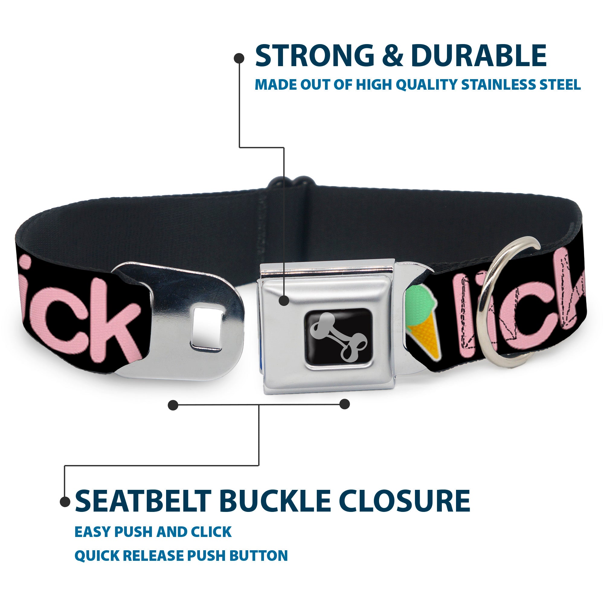 Buckle-Down Seatbelt Buckle Dog Collar - LICK ME Ice Cream Cones Seatbelt Buckle Collars Buckle-Down
