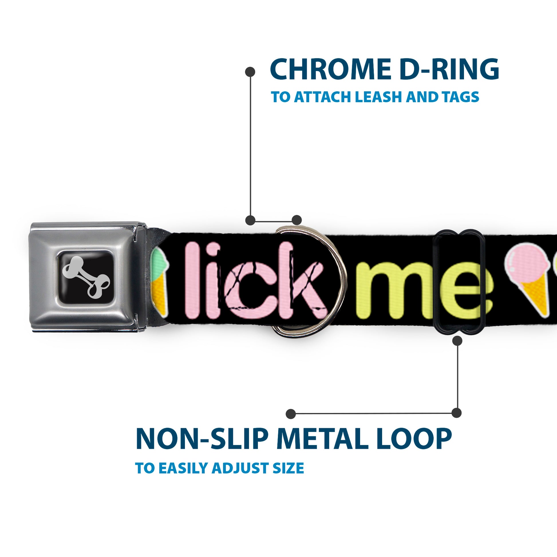 Buckle-Down Seatbelt Buckle Dog Collar - LICK ME Ice Cream Cones Seatbelt Buckle Collars Buckle-Down