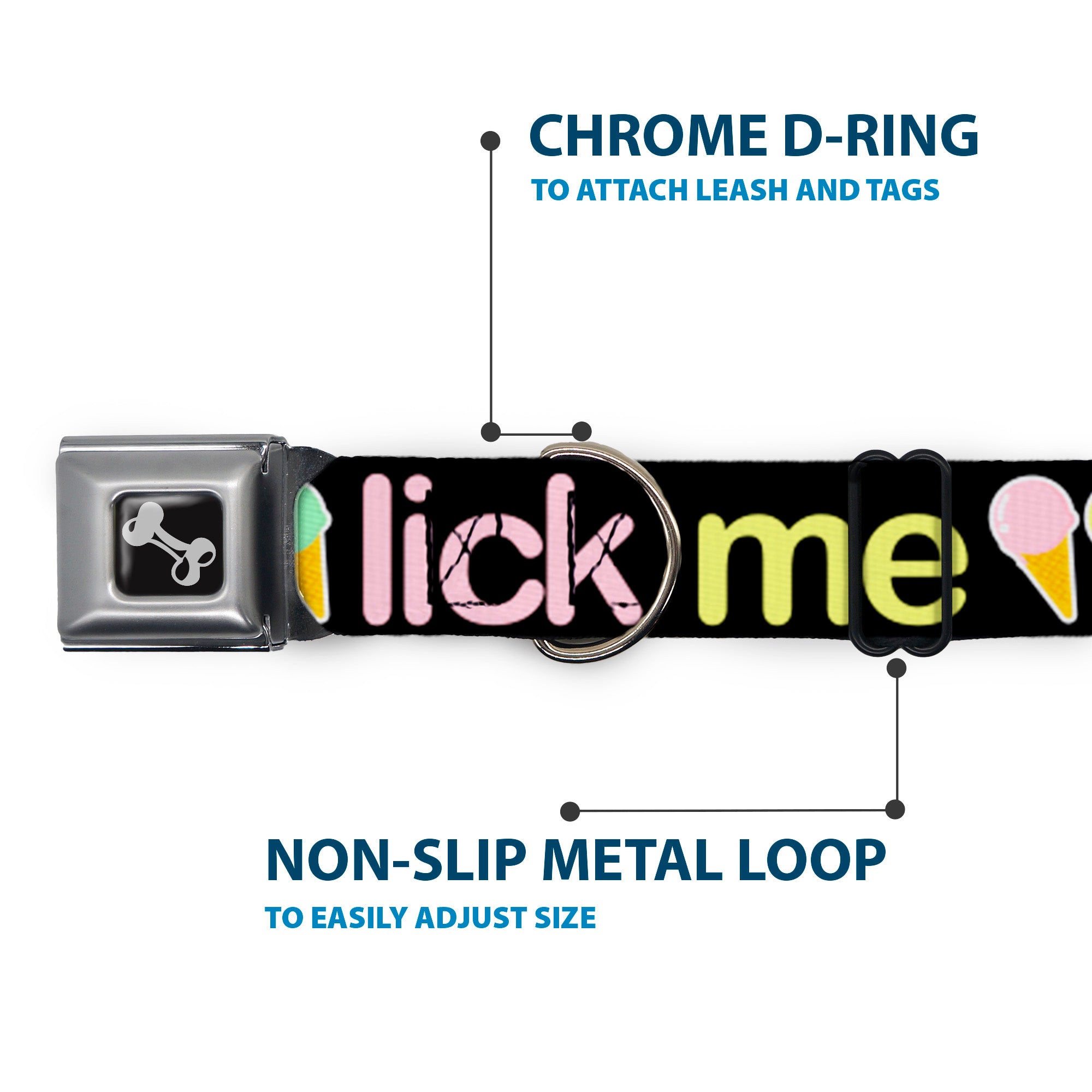 Buckle-Down Seatbelt Buckle Dog Collar - LICK ME Ice Cream Cones Seatbelt Buckle Collars Buckle-Down