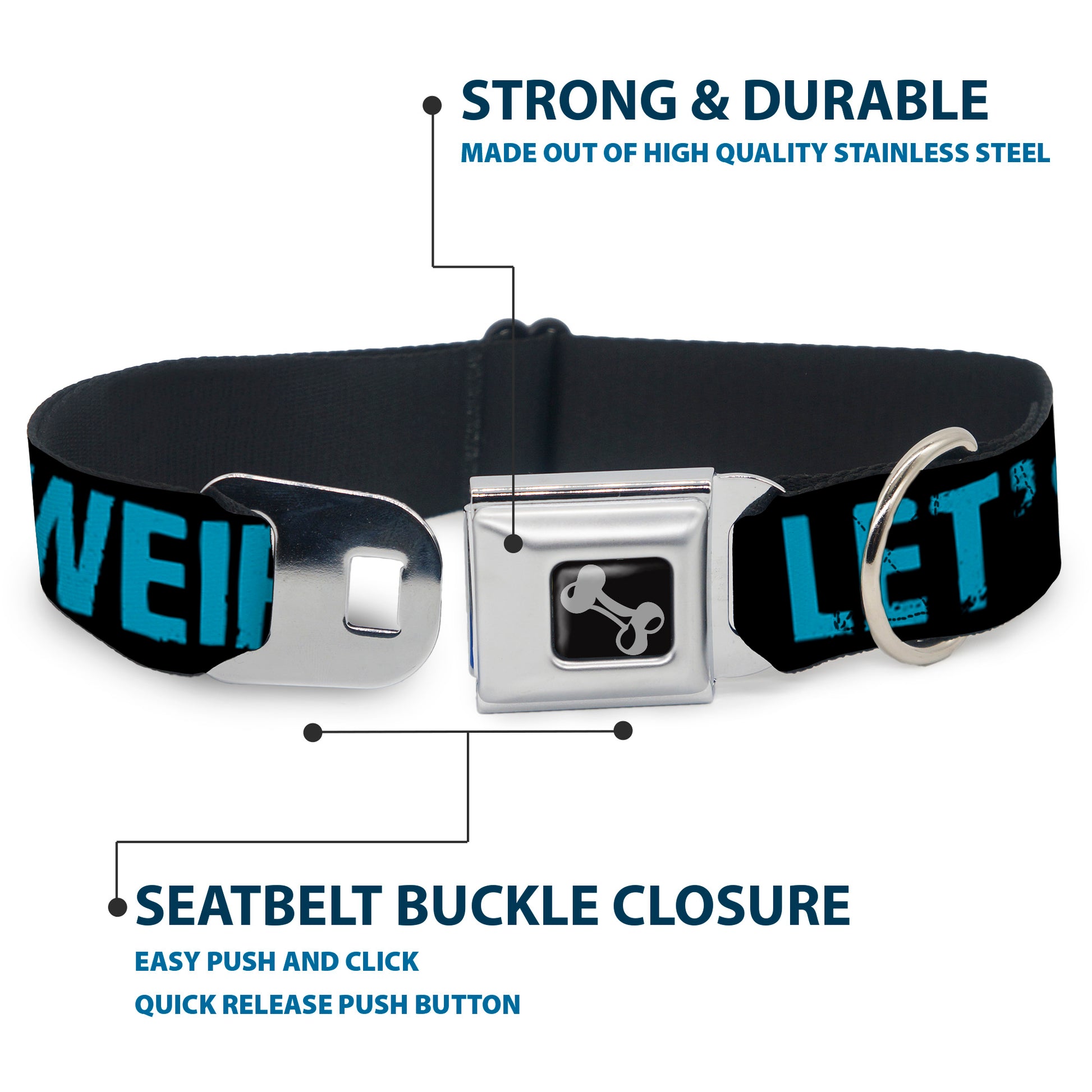 Dog Bone Seatbelt Buckle Collar - LET'S GET WEIRD Weathered Black/Bright Blue Seatbelt Buckle Collars Buckle-Down
