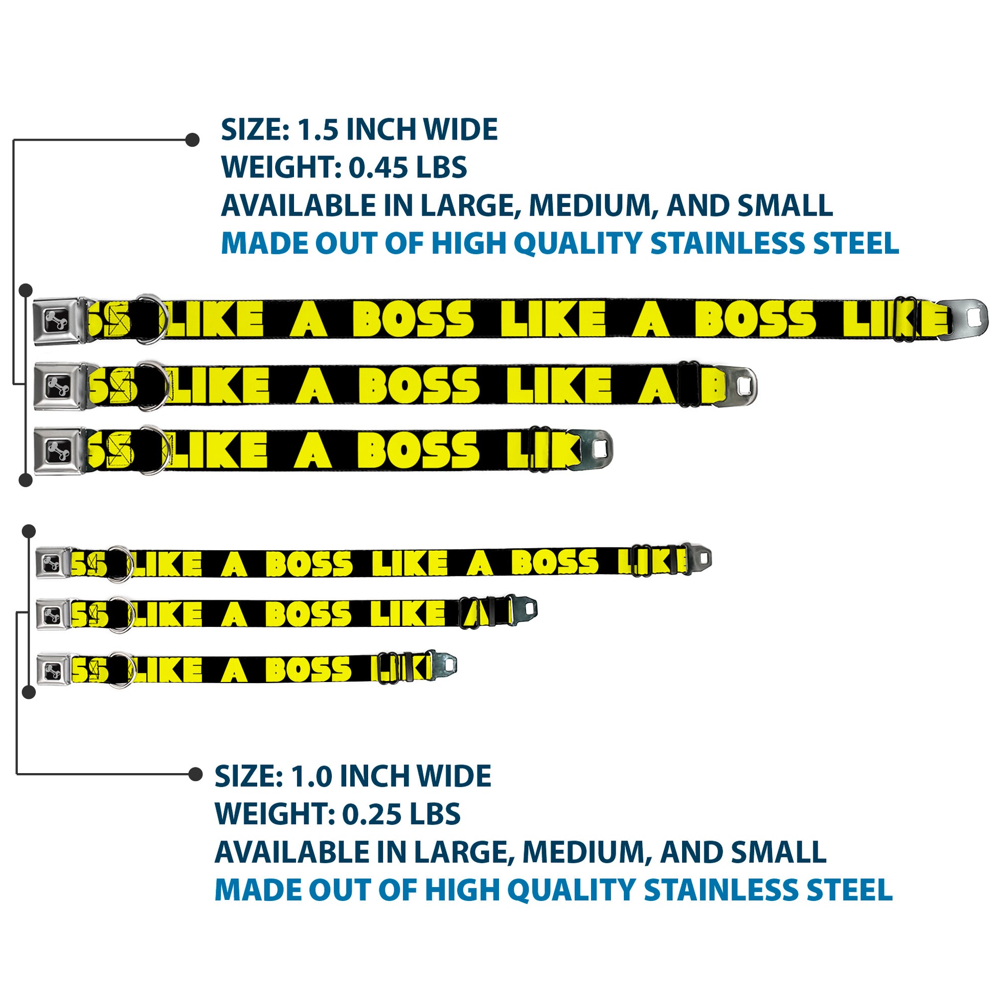 Dog Bone Black/Silver Seatbelt Buckle Collar - LIKE A BOSS Black/Yellow Seatbelt Buckle Collars Buckle-Down