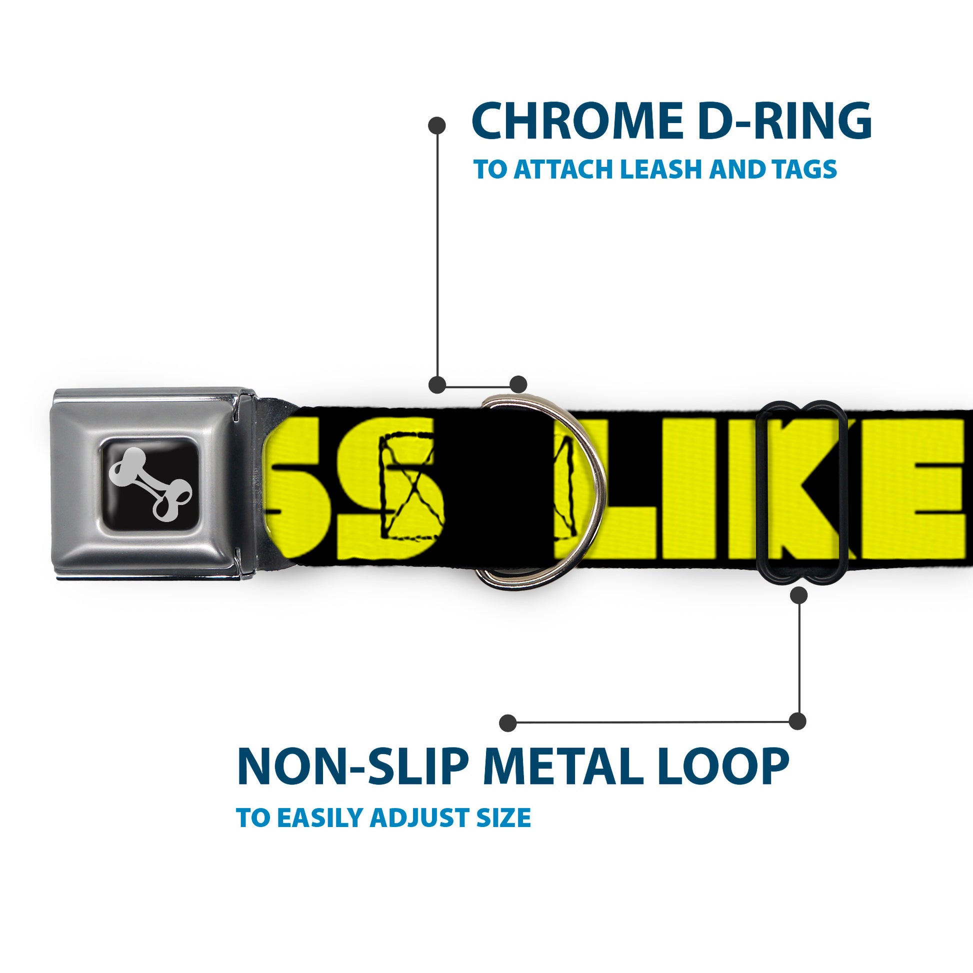 Dog Bone Black/Silver Seatbelt Buckle Collar - LIKE A BOSS Black/Yellow Seatbelt Buckle Collars Buckle-Down