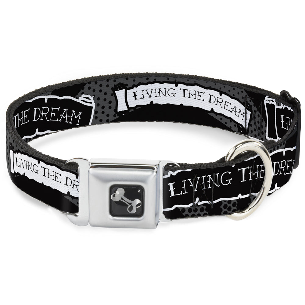 Dog Bone Seatbelt Buckle Collar - LIVING THE DREAM Scroll Gray/Black/White Seatbelt Buckle Collars Buckle-Down