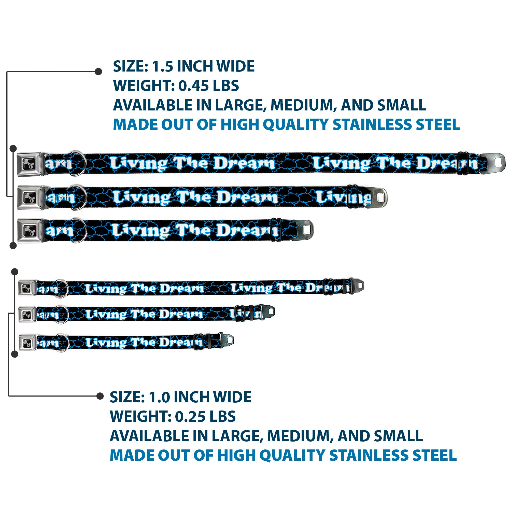 Dog Bone Seatbelt Buckle Collar - LIVING THE DREAM/Clouds Black/Blue/White Seatbelt Buckle Collars Buckle-Down