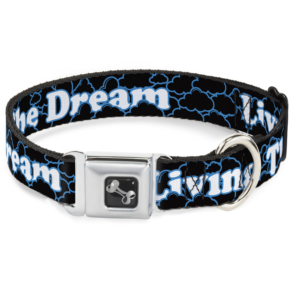 Dog Bone Seatbelt Buckle Collar - LIVING THE DREAM/Clouds Black/Blue/White Seatbelt Buckle Collars Buckle-Down