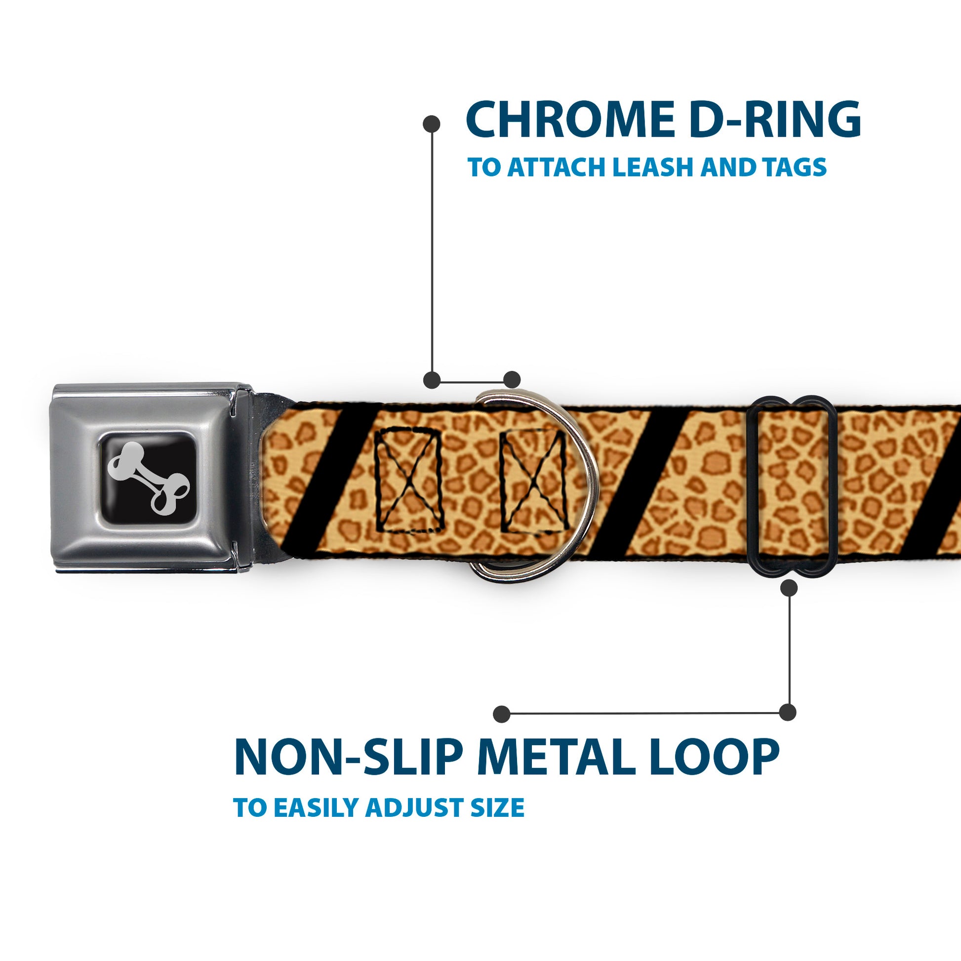 Dog Bone Seatbelt Buckle Collar - Leopard Brown/Black Slash Seatbelt Buckle Collars Buckle-Down