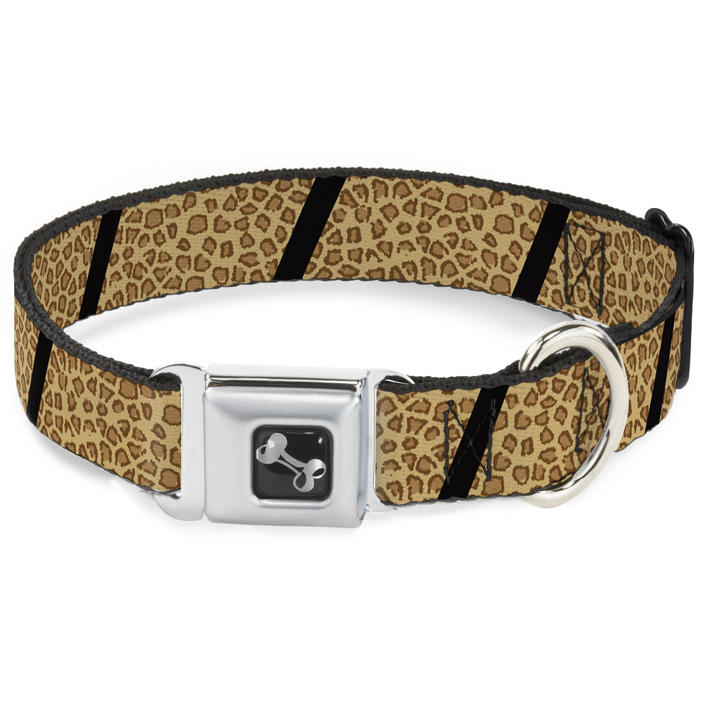 Dog Bone Seatbelt Buckle Collar - Leopard Brown/Black Slash Seatbelt Buckle Collars Buckle-Down