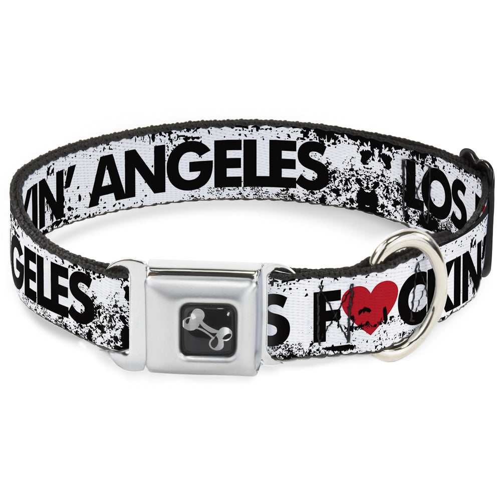 Buckle-Down Seatbelt Buckle Dog Collar - LOS F*CKIN' ANGELES Heart Weathered White/Black/Red Seatbelt Buckle Collars Buckle-Down