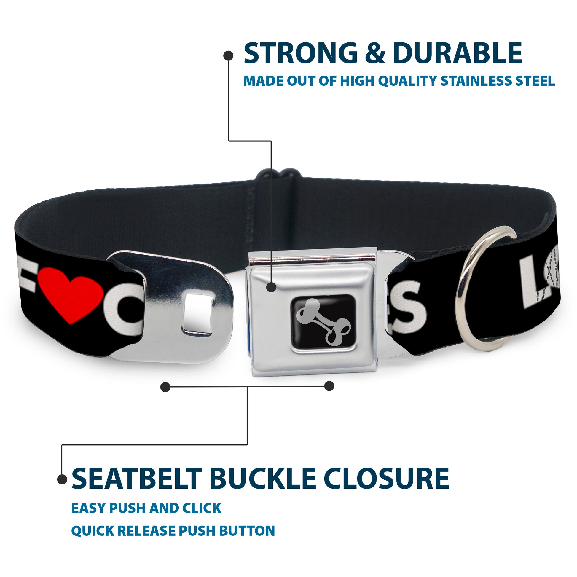Dog Bone Seatbelt Buckle Collar - LOS F*CKIN' ANGELES Heart Black/White/Red Seatbelt Buckle Collars Buckle-Down