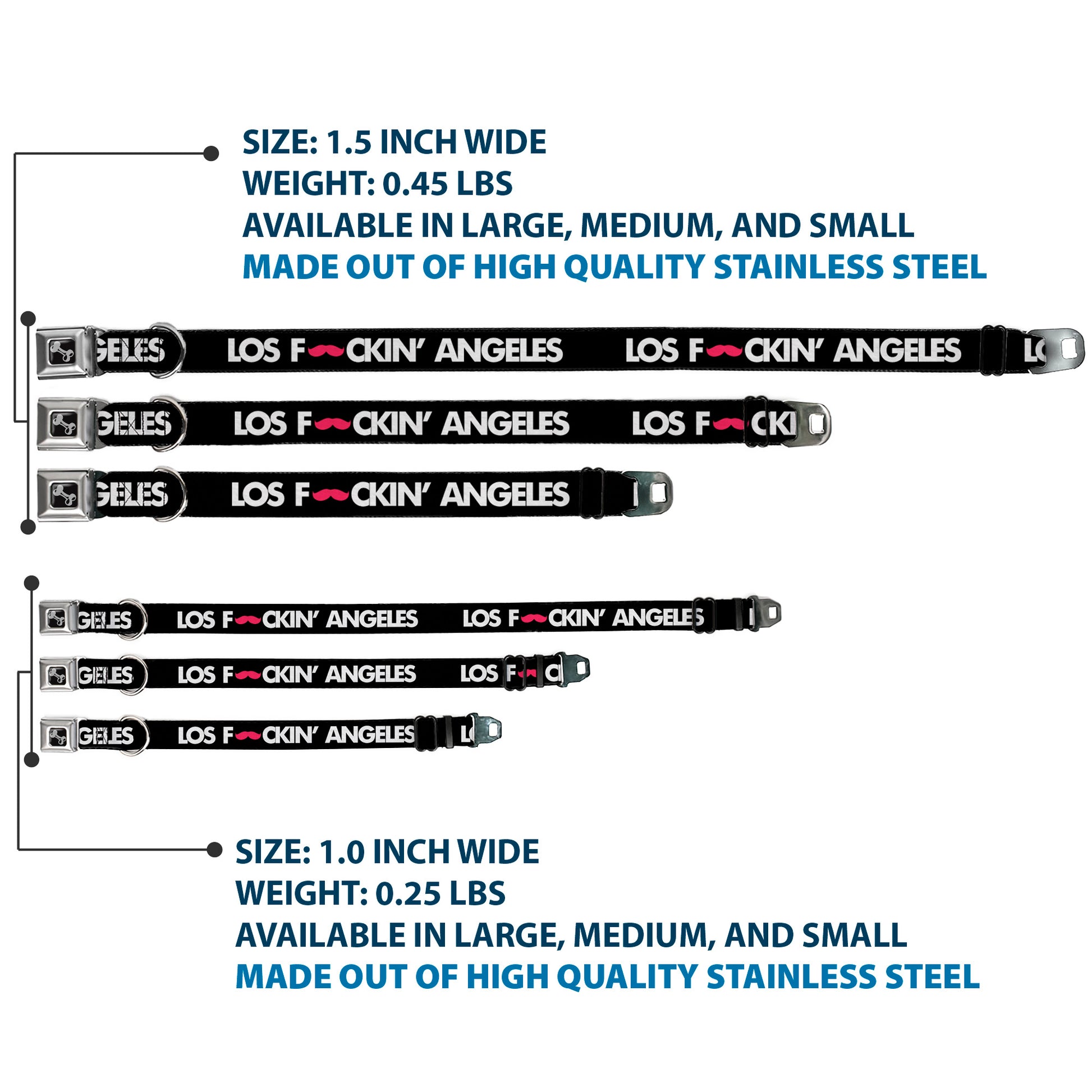 Dog Bone Seatbelt Buckle Collar - LOS F*CKIN' ANGELES Mustache Black/White/Pink Seatbelt Buckle Collars Buckle-Down