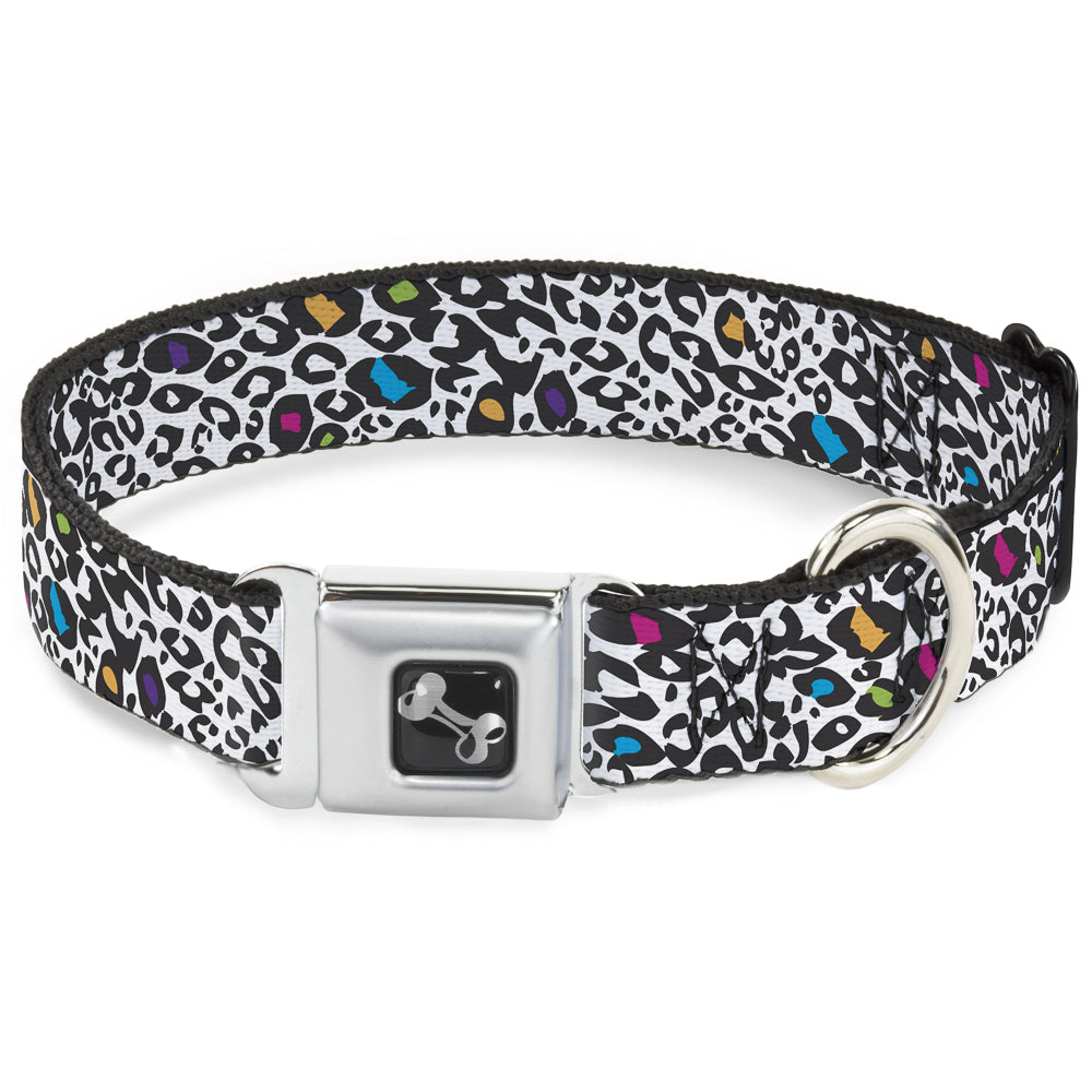 Dog Bone Seatbelt Buckle Collar - Leopard White/Black/Multi Color Seatbelt Buckle Collars Buckle-Down