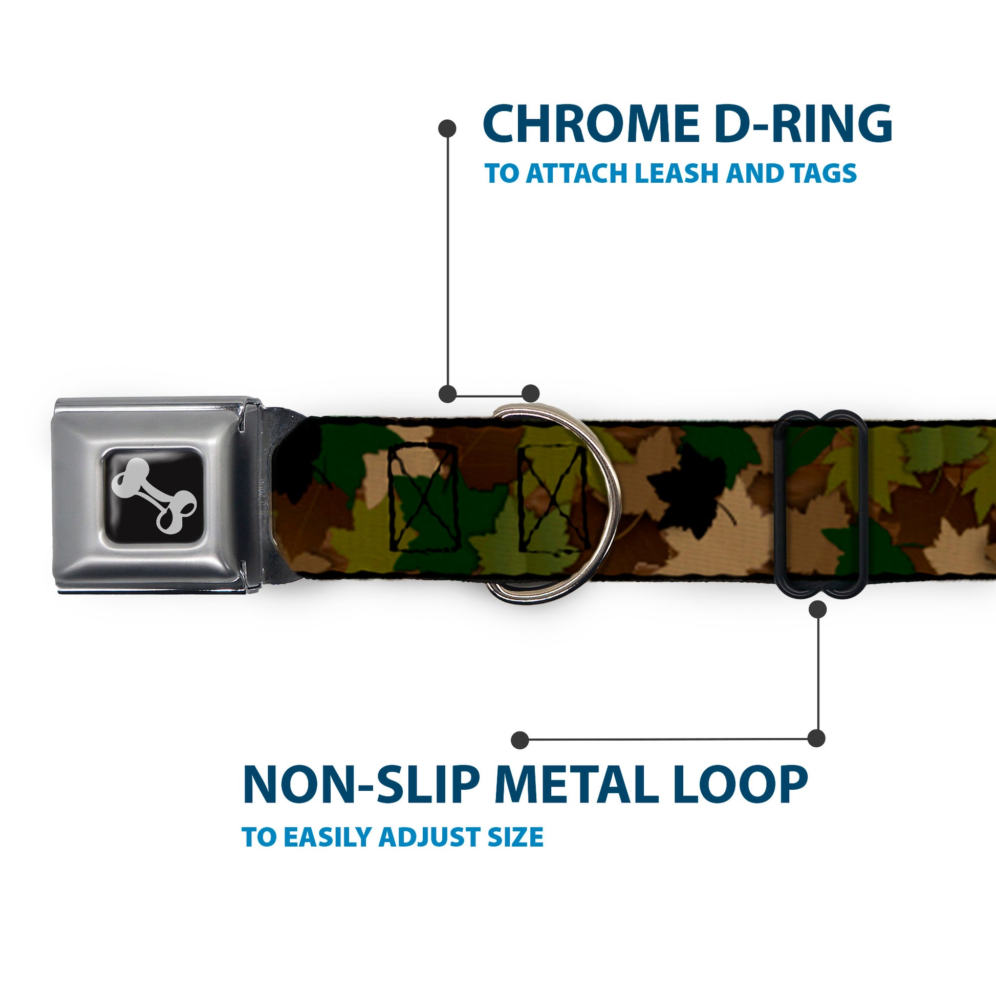 Dog Bone Seatbelt Buckle Collar - Leaf Camo Browns/Greens/Black Seatbelt Buckle Collars Buckle-Down