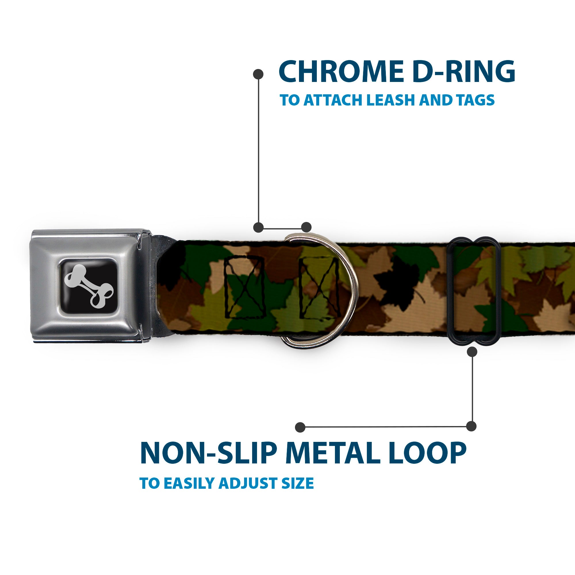 Dog Bone Seatbelt Buckle Collar - Leaf Camo Browns/Greens/Black Seatbelt Buckle Collars Buckle-Down